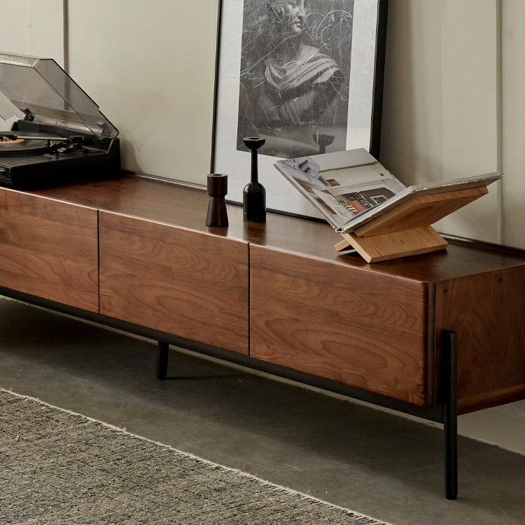 Black Walnut Solid Wood TV Stand - Modern Entertainment Center for Living Room, Bedroom, Home Theater | Durable Hardwood Media Console with Storage Shelves | Perfect for TV, Gaming, Streaming & Home Decor