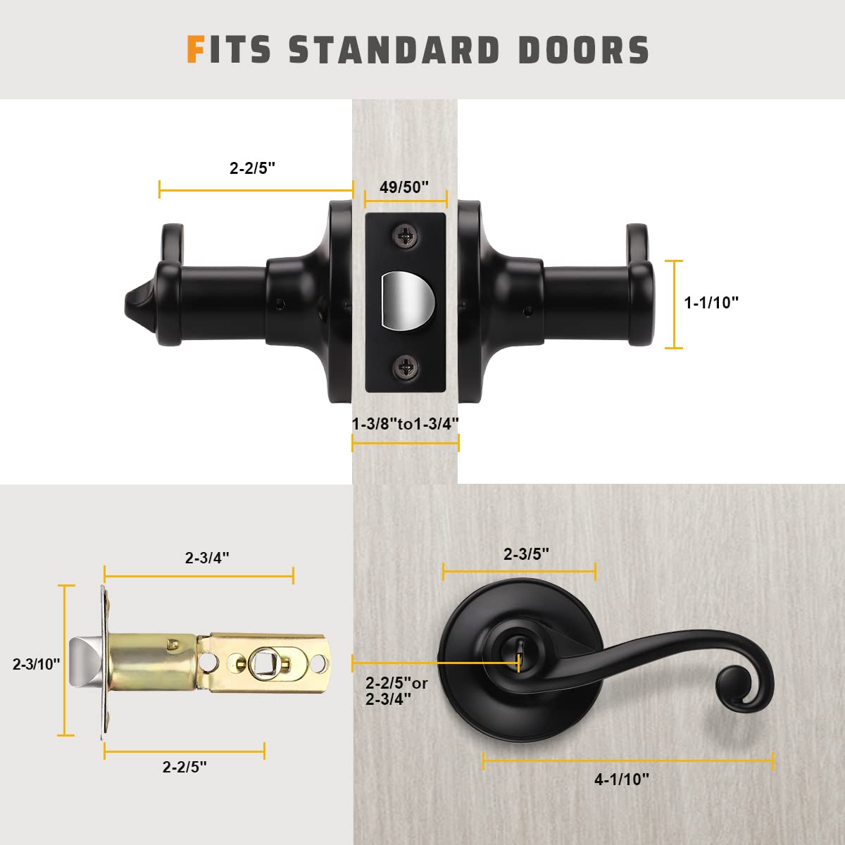 KNOBWELL 2 Pack Matte Black Interior Door Handle Sets with Privacy Lock - Durable Commercial Grade Door Levers for Bedroom, Bathroom & Office Doors - Easy Installation & Modern Home Upgrade