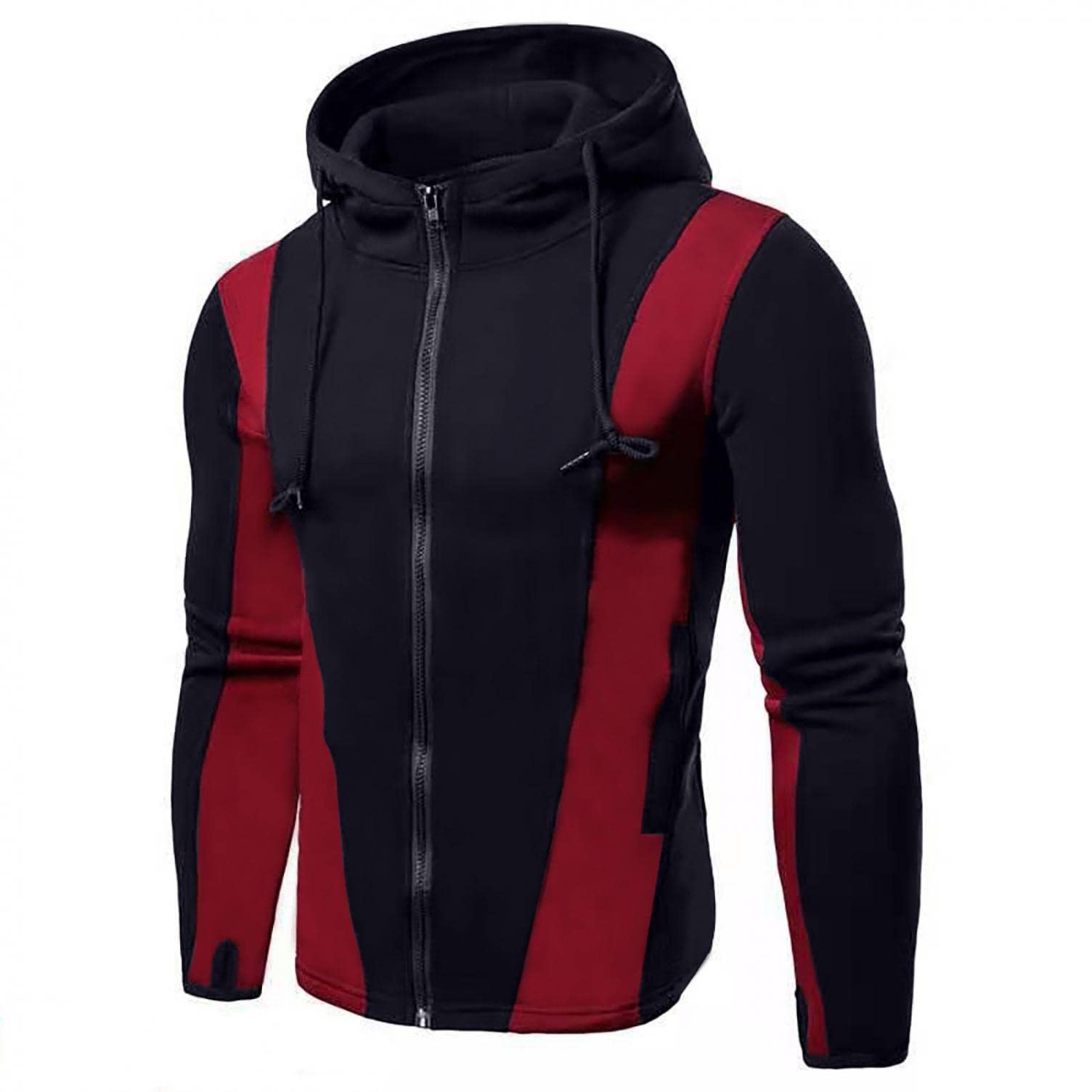 Men's Zip-Up Graphic Hoodie - Color Block Fleece Sweatshirt with Pocket for Casual Wear