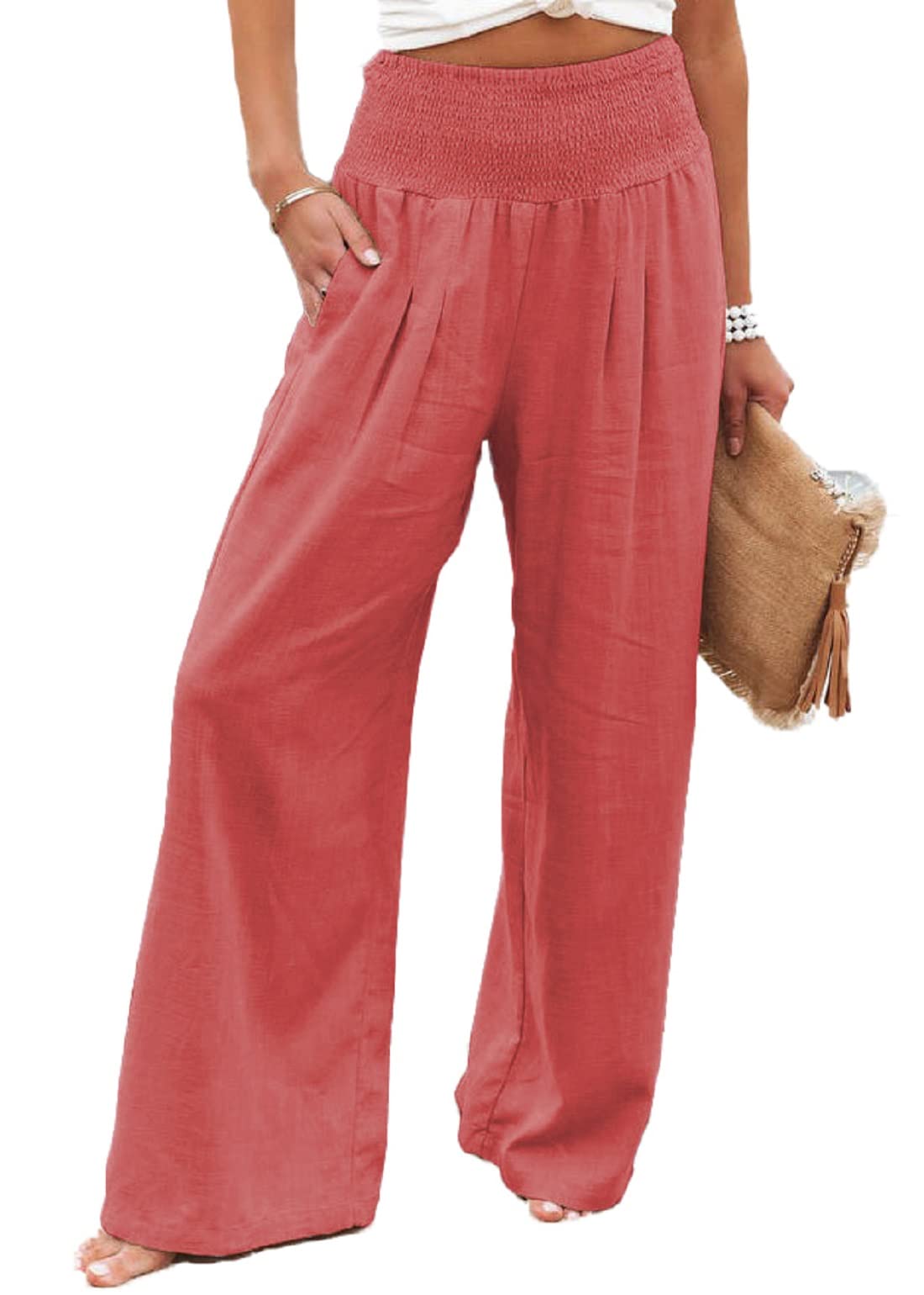TSMNZMU Women's Business Casual Pants & Boho Crochet Tops - Plus Size Palazzo Pants, 70s Style Summer Must Haves in Red | Perfect for Office Wear, Beach Outfits & Boho Fashion