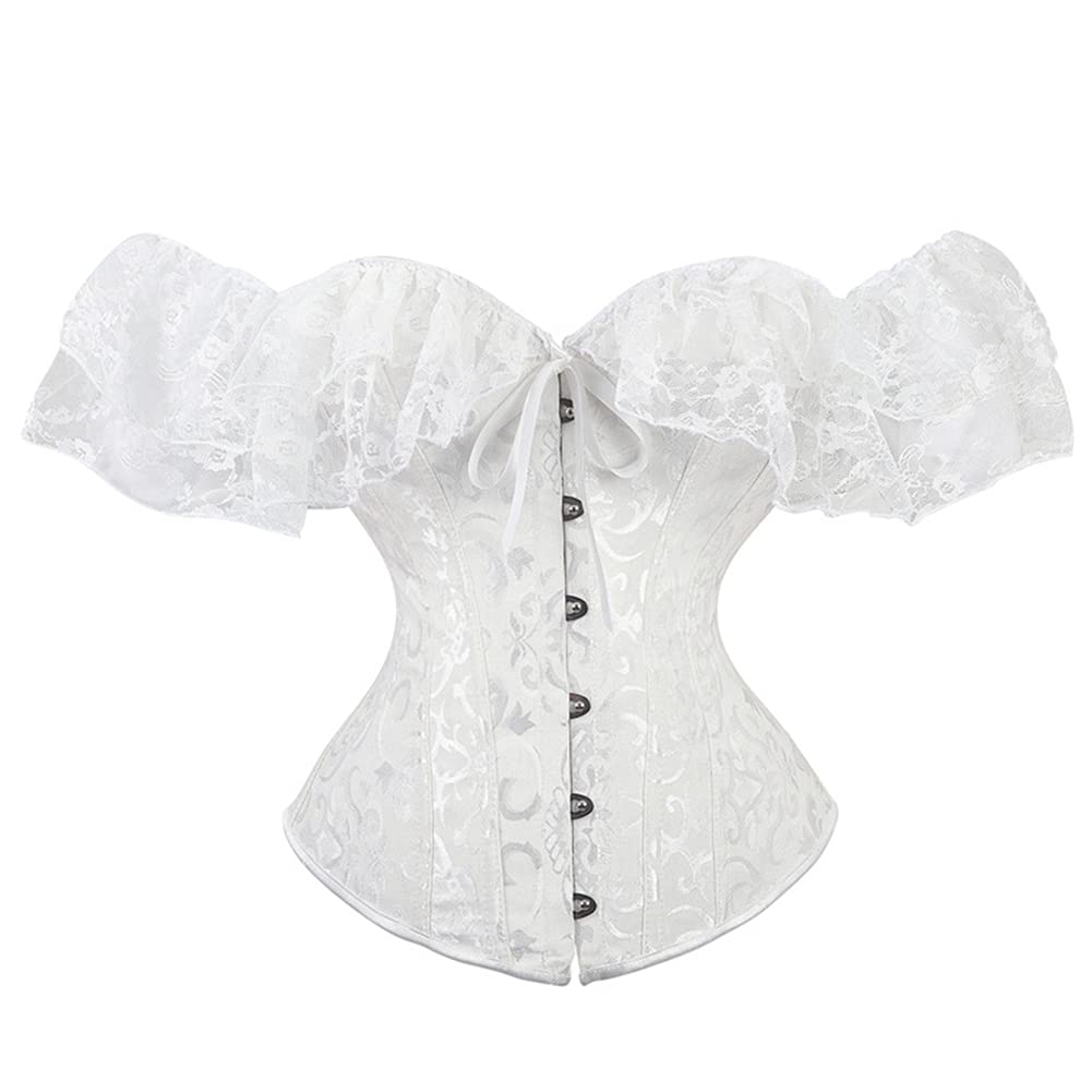 SHYMMUO Women's Lace Corset Top - Sexy Bustier Lingerie with Lace Sleeves & Lace-Up Design for Waist Training | Perfect for Valentine's Day, Boudoir Photography & Burlesque Costumes