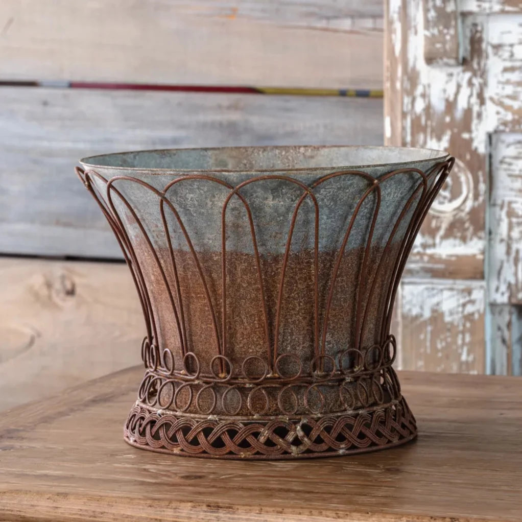 French Wire Planter Basket - Rustic Metal Hanging Flower Pot for Indoor & Outdoor Plants - Perfect for Balcony, Garden, and Patio Decor