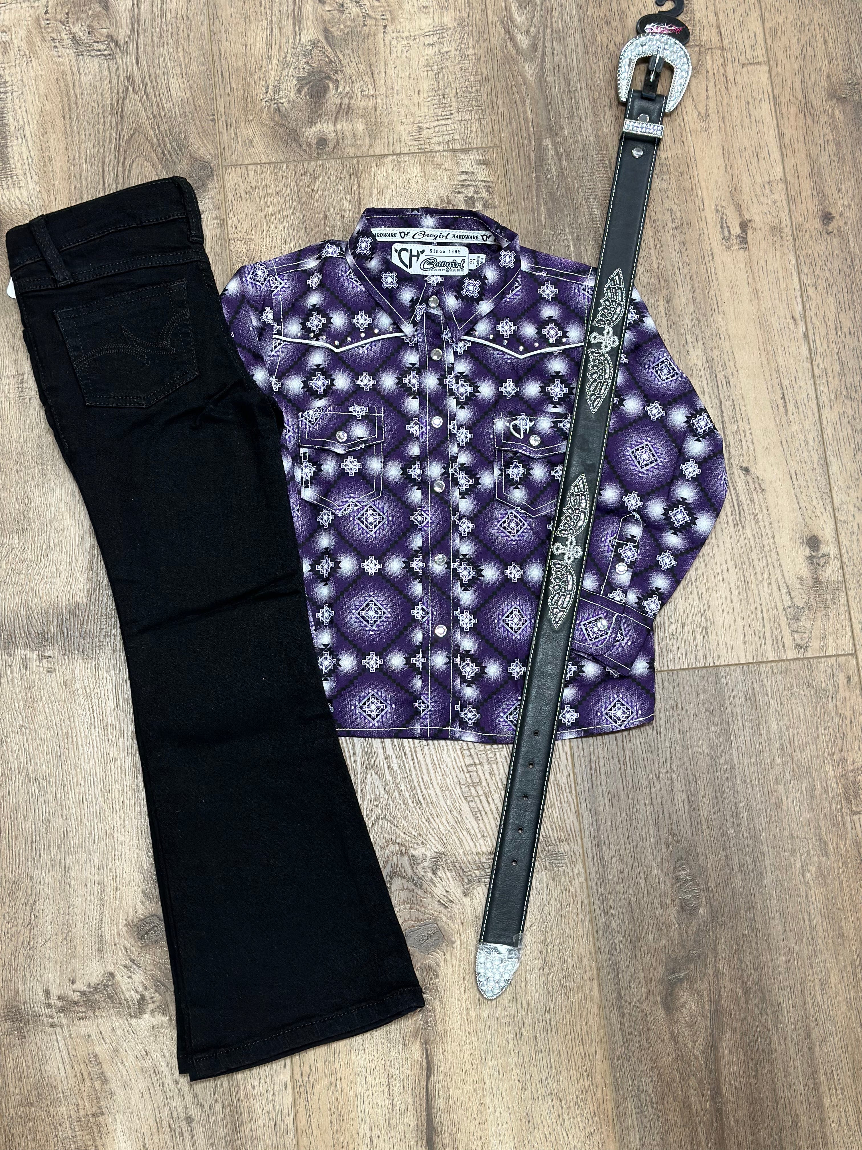 Girls Toddler Purple Diamond Aztec Long Sleeve Shirt - Cute & Comfortable Top for Playdates, School & Family Photos