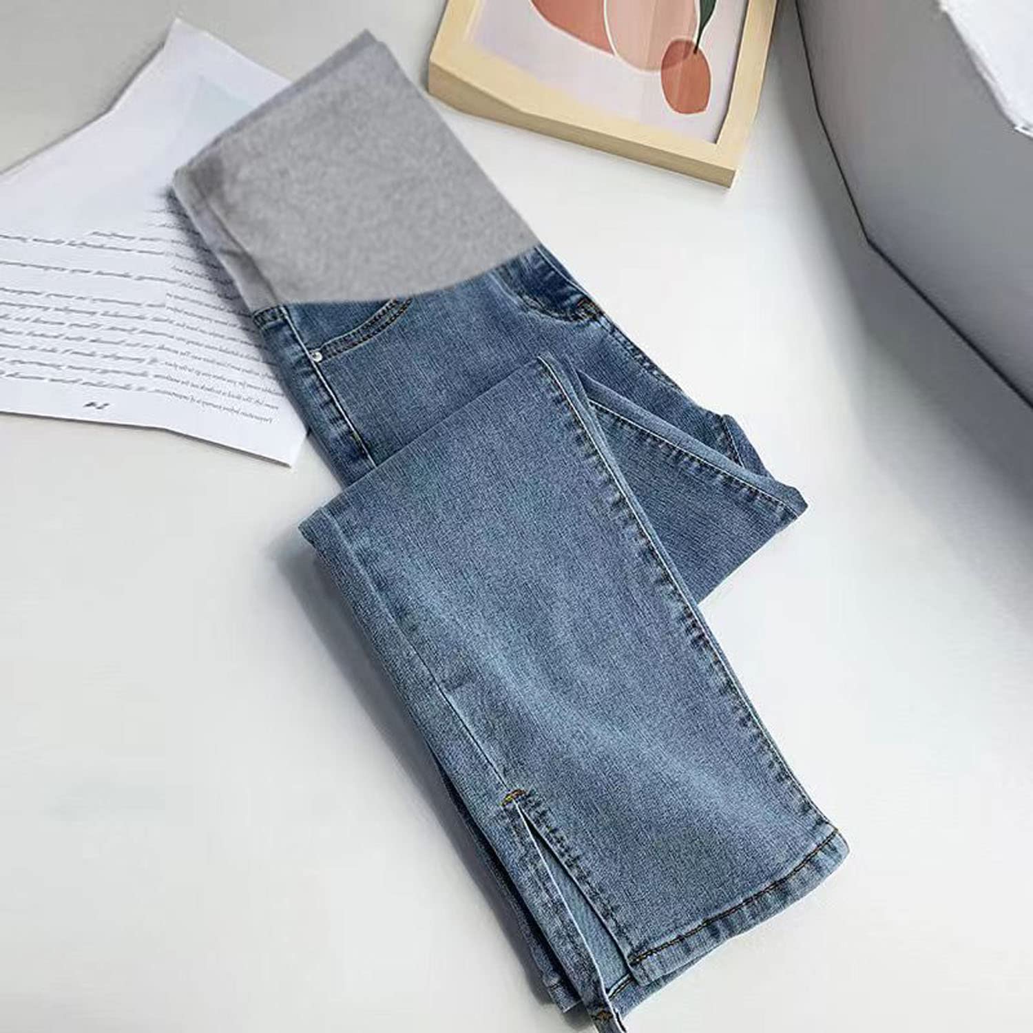 Super Stretch Women's Maternity Skinny Cropped Jeans - Blue & Black - Ultra Comfortable Pregnancy Pants for Work, Casual & Everyday Wear