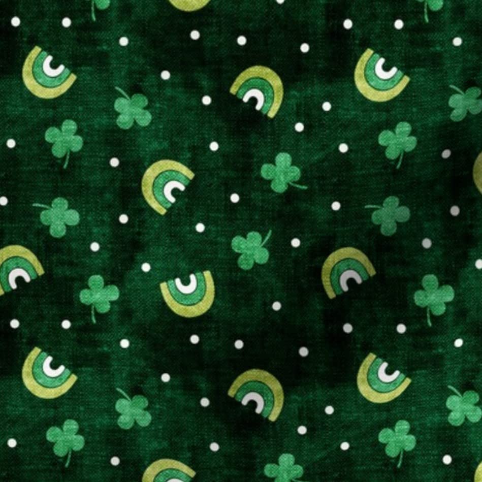 Lucky Dark Green Cute Clover Irish Rainbow Printed Minky Fabric by The Yard - Soft Plush Material for Sewing Baby Blankets, Quilt Backing & DIY Crafts - Perfect for St. Patrick's Day Decorations & Nursery Projects