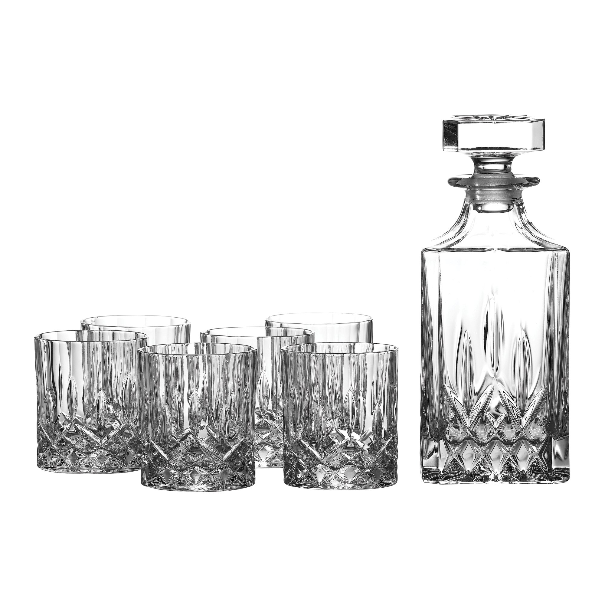 Royal Doulton Bar Sets Seasons Decanter & 6 Tumbler Glasses - 7-Piece Set (290ml & 500ml) - Clear Glassware for Whiskey, Cocktails & Home Bar Decor - Perfect for Entertaining & Gifts