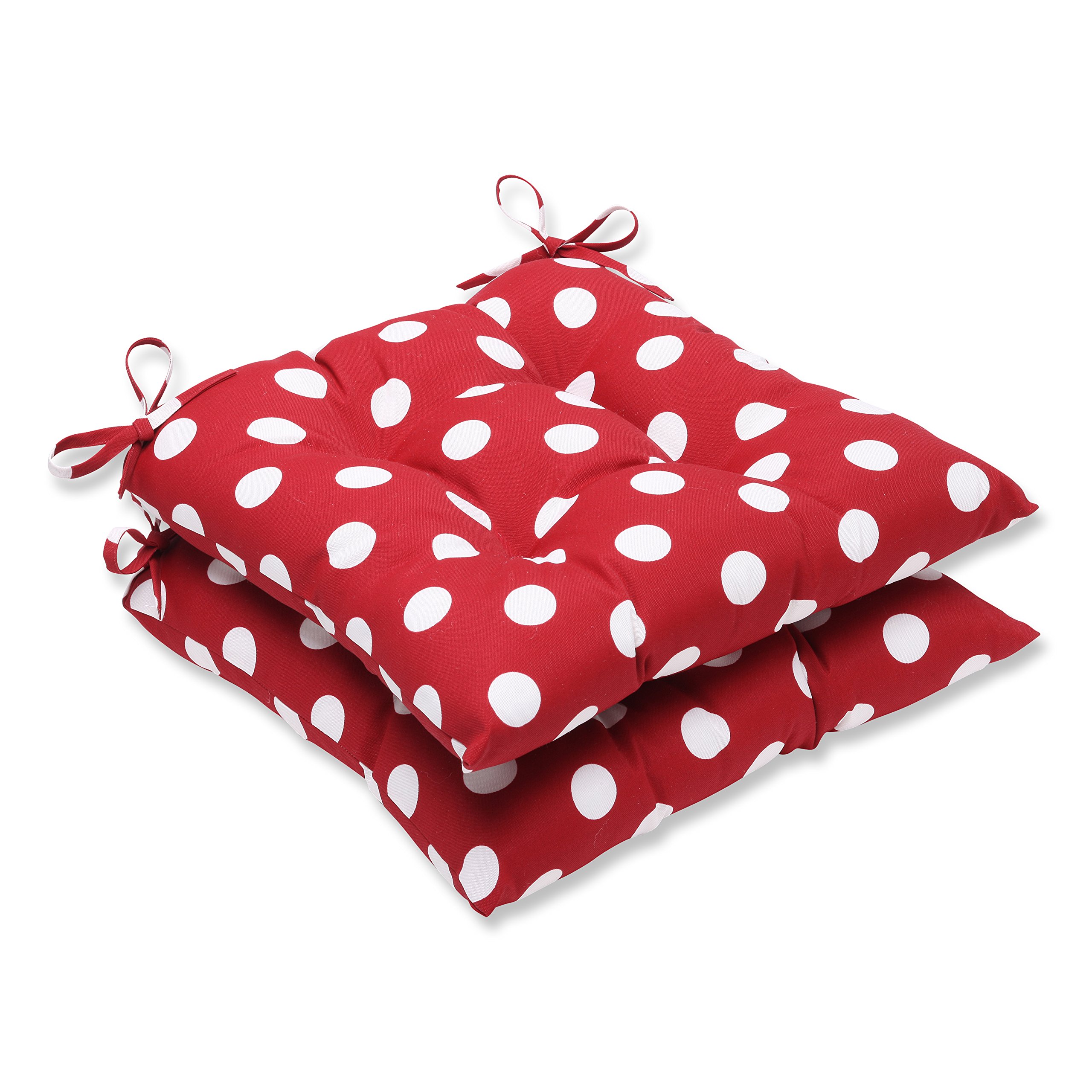 Pillow Perfect Red Polka Dot Tufted Seat Cushions - 19x19 Inch Square Back Outdoor/Indoor Throw Pillows (Set of 2) - Perfect for Patio Furniture, Porch Swings & Window Seats