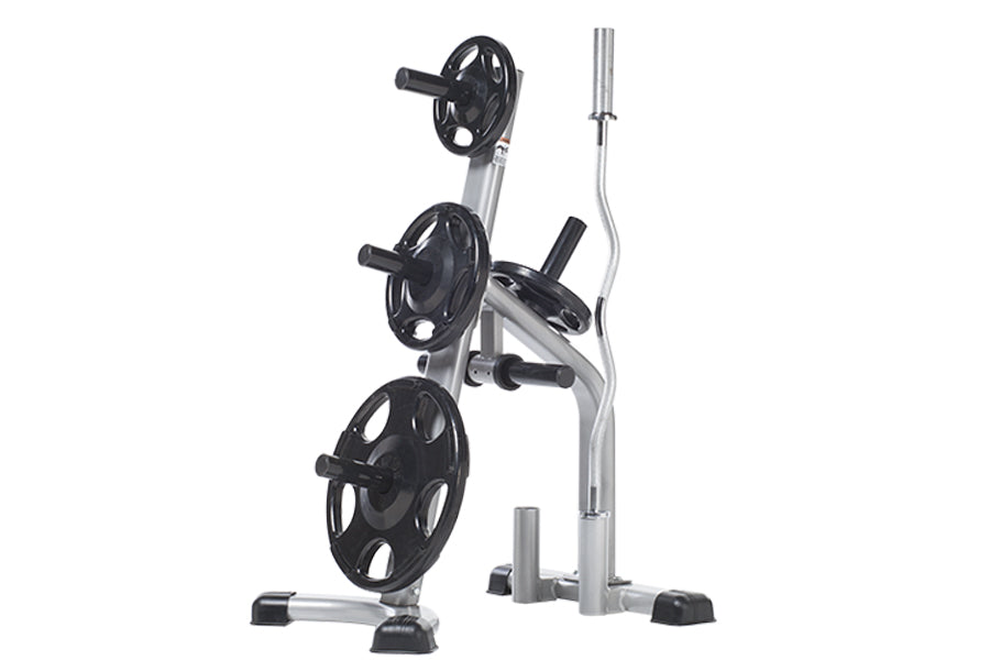 TuffStuff Olympic Plate Tree & Bar Holder - Heavy Duty Weight Plate Storage Rack for Home Gym & CrossFit Training