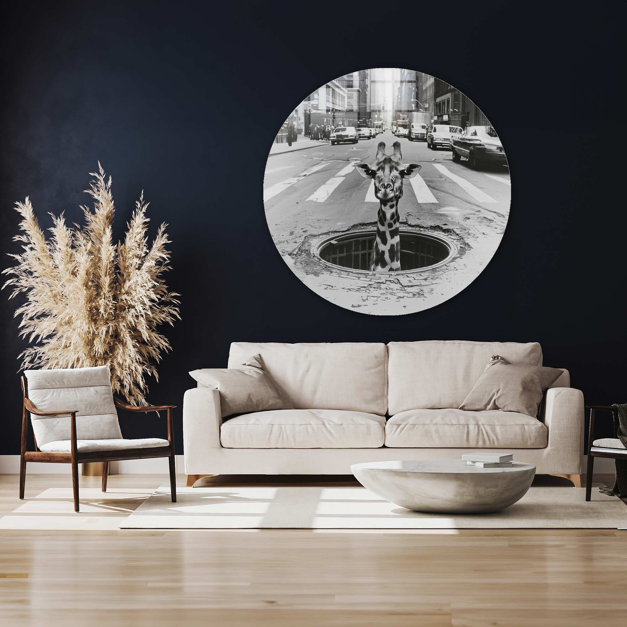 Peek a Giraffe Rounded Glass Wall Art - Elegant Home Decor for Living Room, Nursery & Office