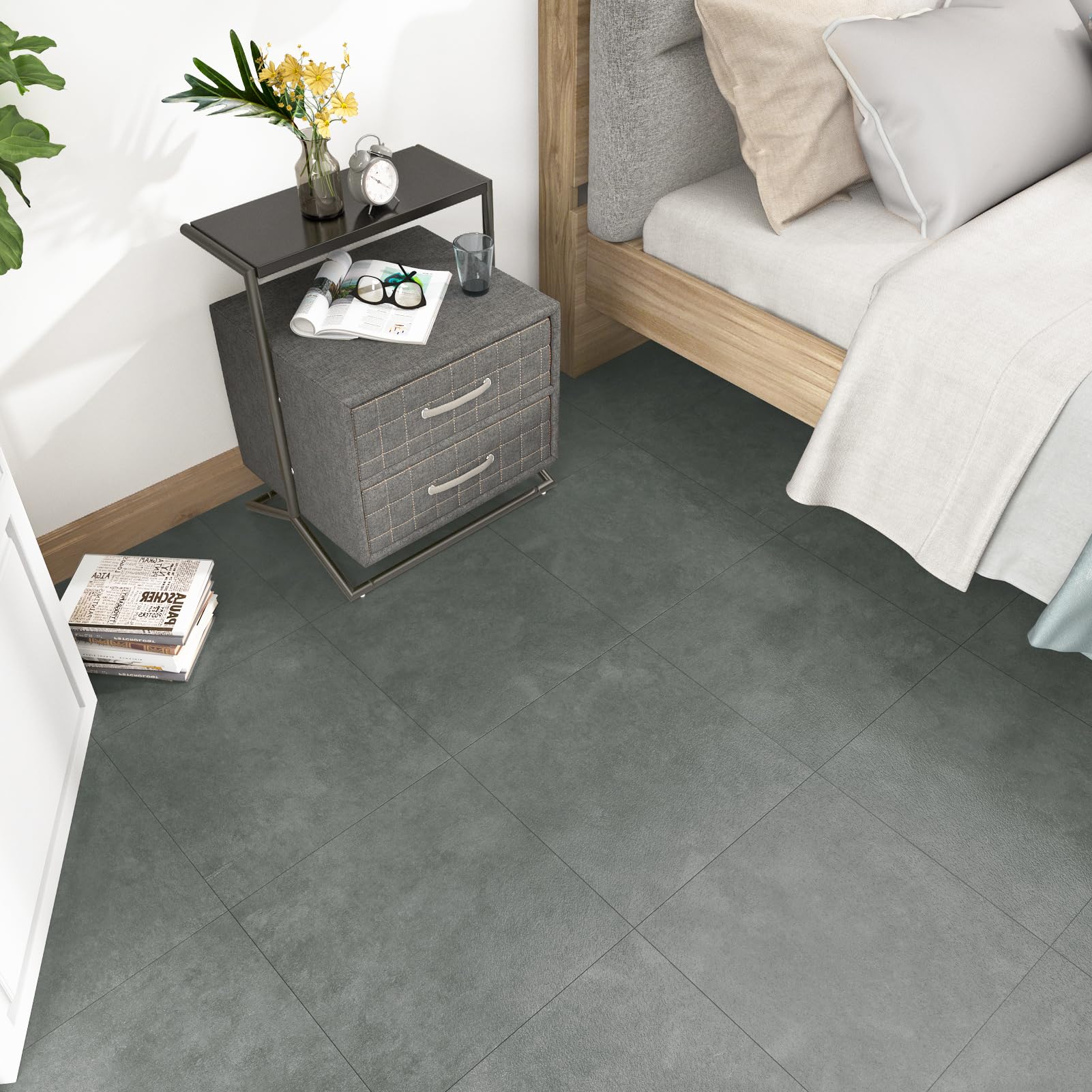 WESTICK Marble Grey Peel and Stick Vinyl Floor Tiles - 20 Pack 12x12 Inch Waterproof Self-Adhesive Removable Flooring for Bathroom, Kitchen, Laundry Room & Basement - Easy DIY Home Renovation Solution