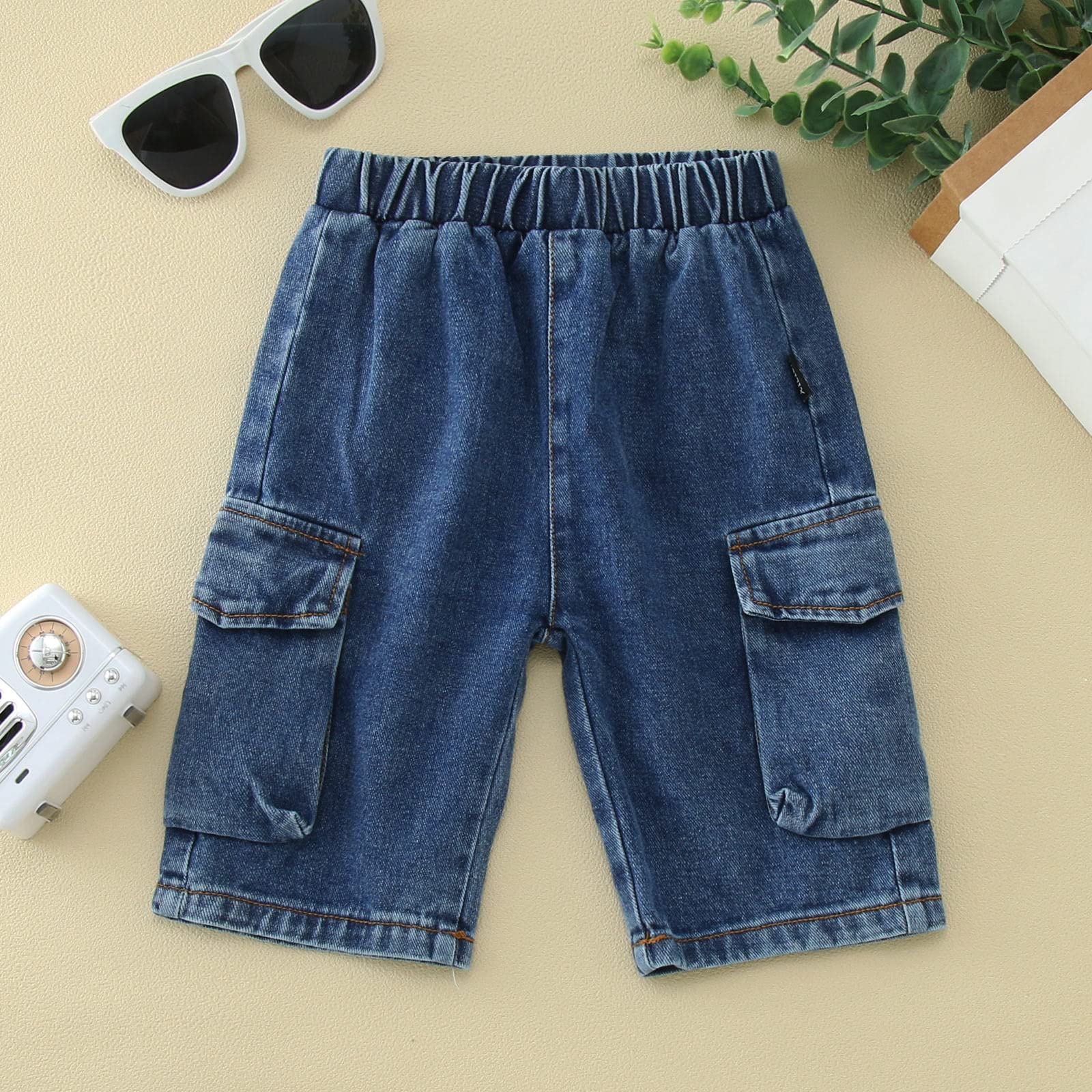 **Boys' Denim Shorts for Toddlers - Elastic Waist Summer Pants with Pockets | Comfortable Knee-Length Jeans for Playtime & Outdoor Activities**