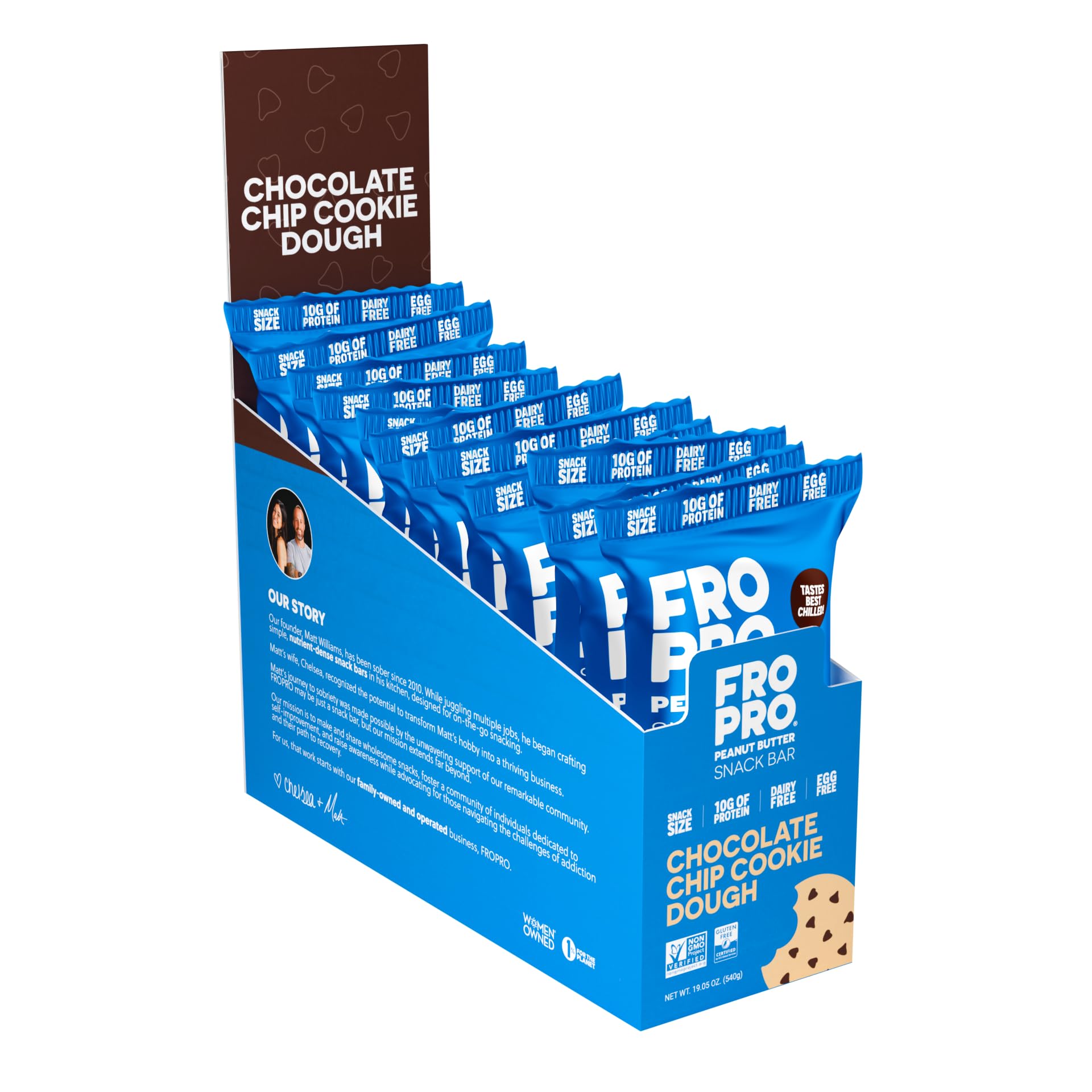 FROPRO Plant-Based Protein Snack Bars - All-Natural, Gluten Free, Dairy Free & Soy Free | High Protein Low Calorie Bars | Chocolate Chip Flavor (12 Pack) - Perfect for Gym Workouts, Hiking & Healthy On-the-Go Snacking