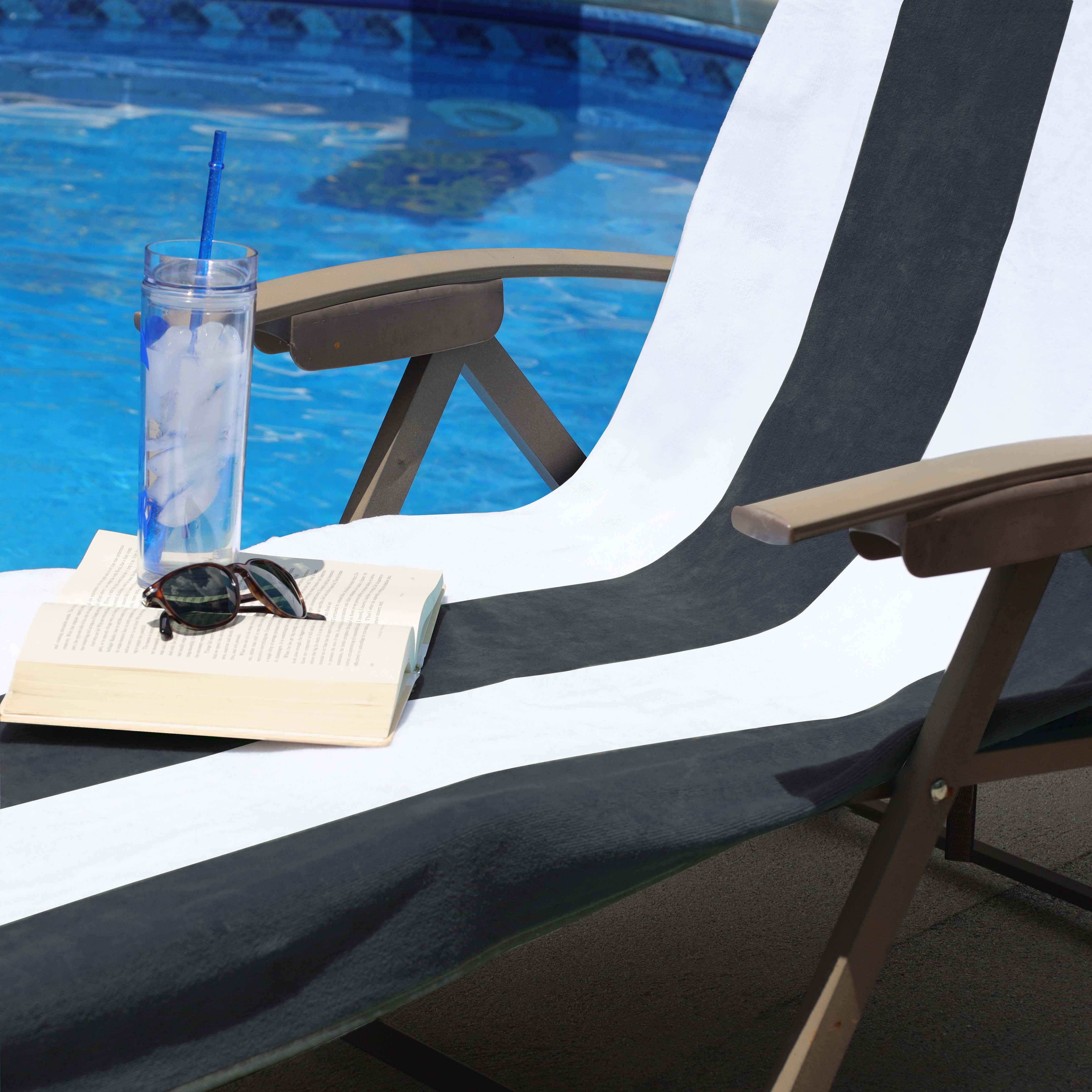 Premium Cotton Cabana Stripe Chaise Lounge Chair Cover - Standard Size, UV Resistant & Waterproof - Perfect for Poolside, Patio, and Outdoor Furniture Protection