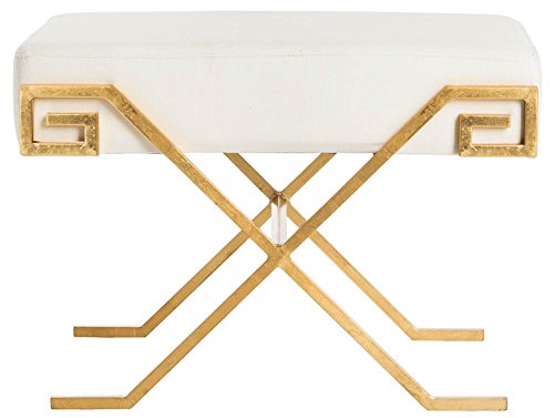 Safavieh Luna Light Beige Greek Key Upholstered Bench - Stylish Entryway, Bedroom or Living Room Seating Furniture