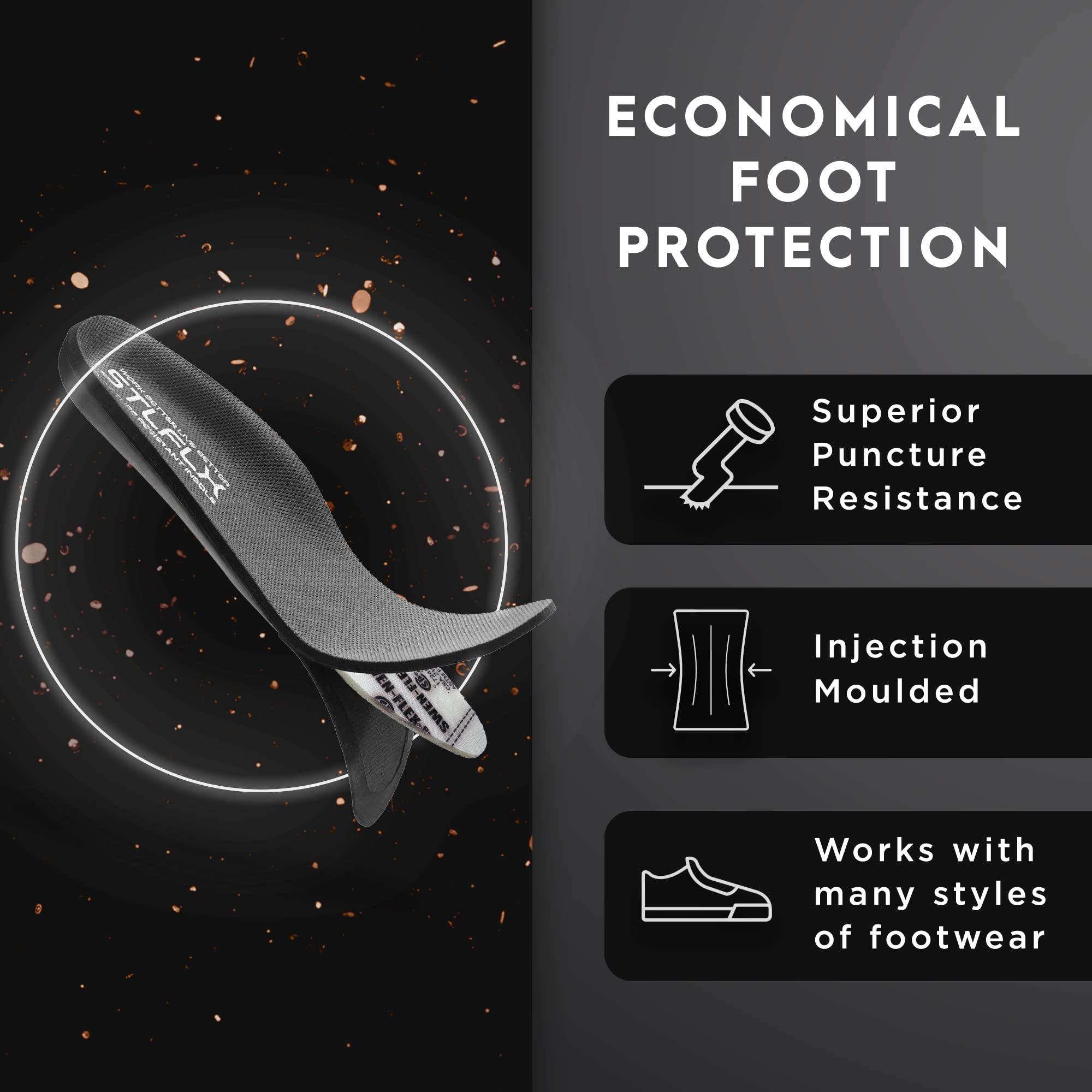 STLFLX Non-Metallic SoleGUARDZ - Puncture Resistant Shoe Insoles for Work Boots & Safety Footwear | Men's US 9-10 & Women's US 10-11 | SEN-053 Large Size | Perfect for Construction, Warehouse & Industrial Work Safety