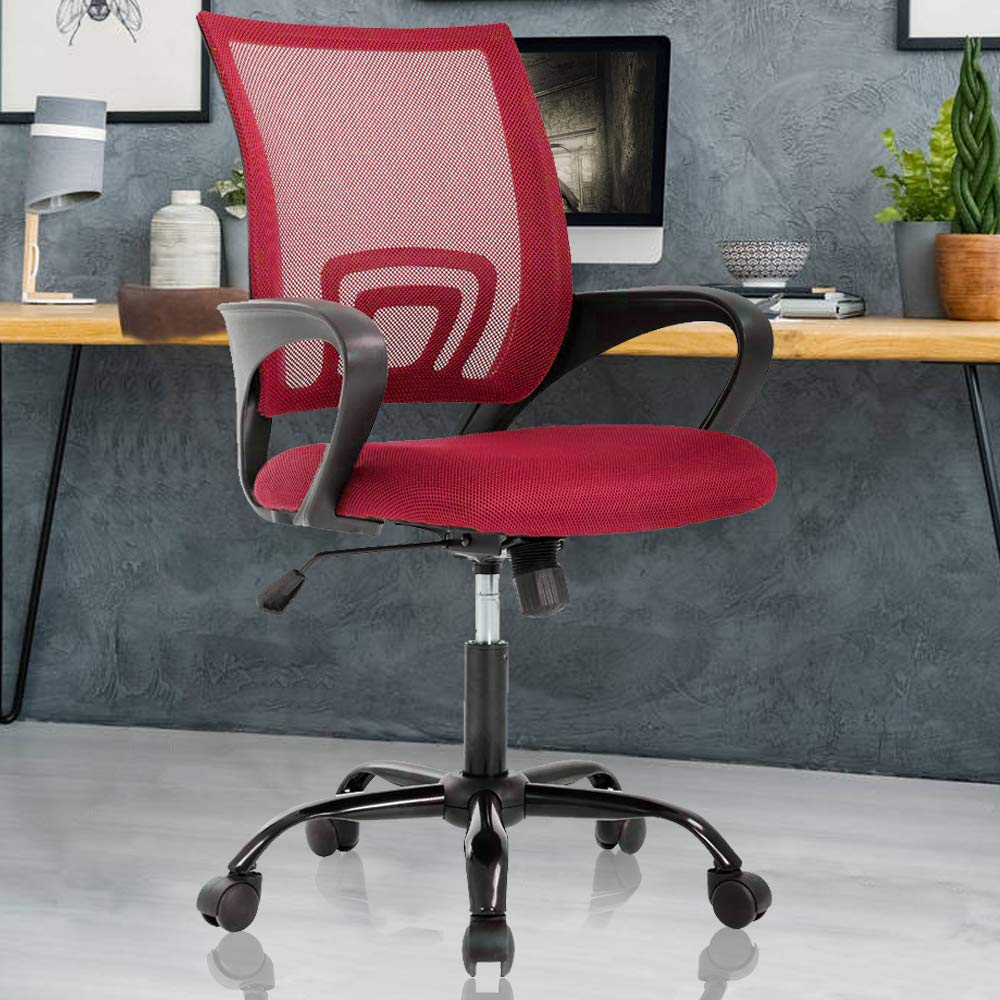 Ergonomic Office Chair with Lumbar Support - Adjustable Height Mesh Computer Desk Chair for Home & Office - Rolling Swivel Task Chair for Men & Women - Red - Perfect for Long Work Hours & Gaming Sessions