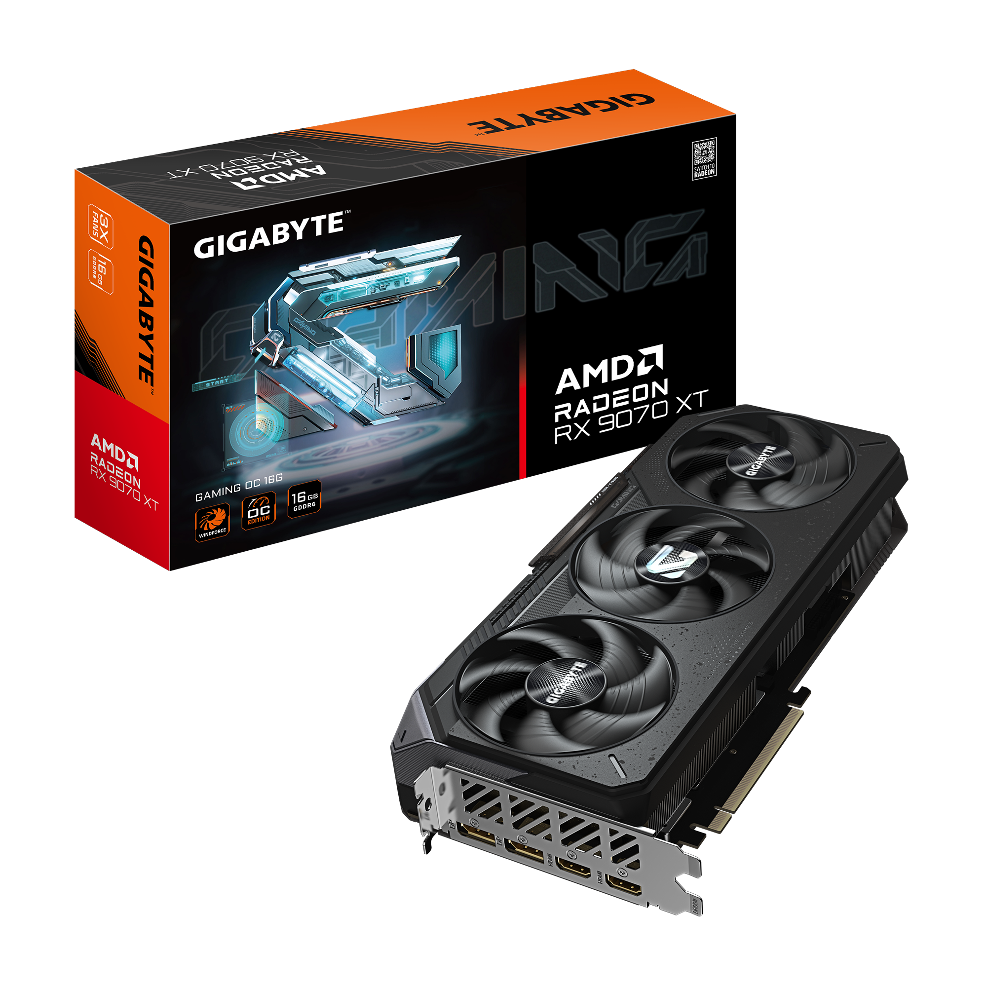 Gigabyte Radeon RX 9070 XT Gaming OC 16GB GDDR6 Graphics Card - High Performance GPU for 4K Gaming, VR, Video Editing & Streaming | AMD RDNA 3 Architecture, RGB Lighting, Triple Fan Cooling