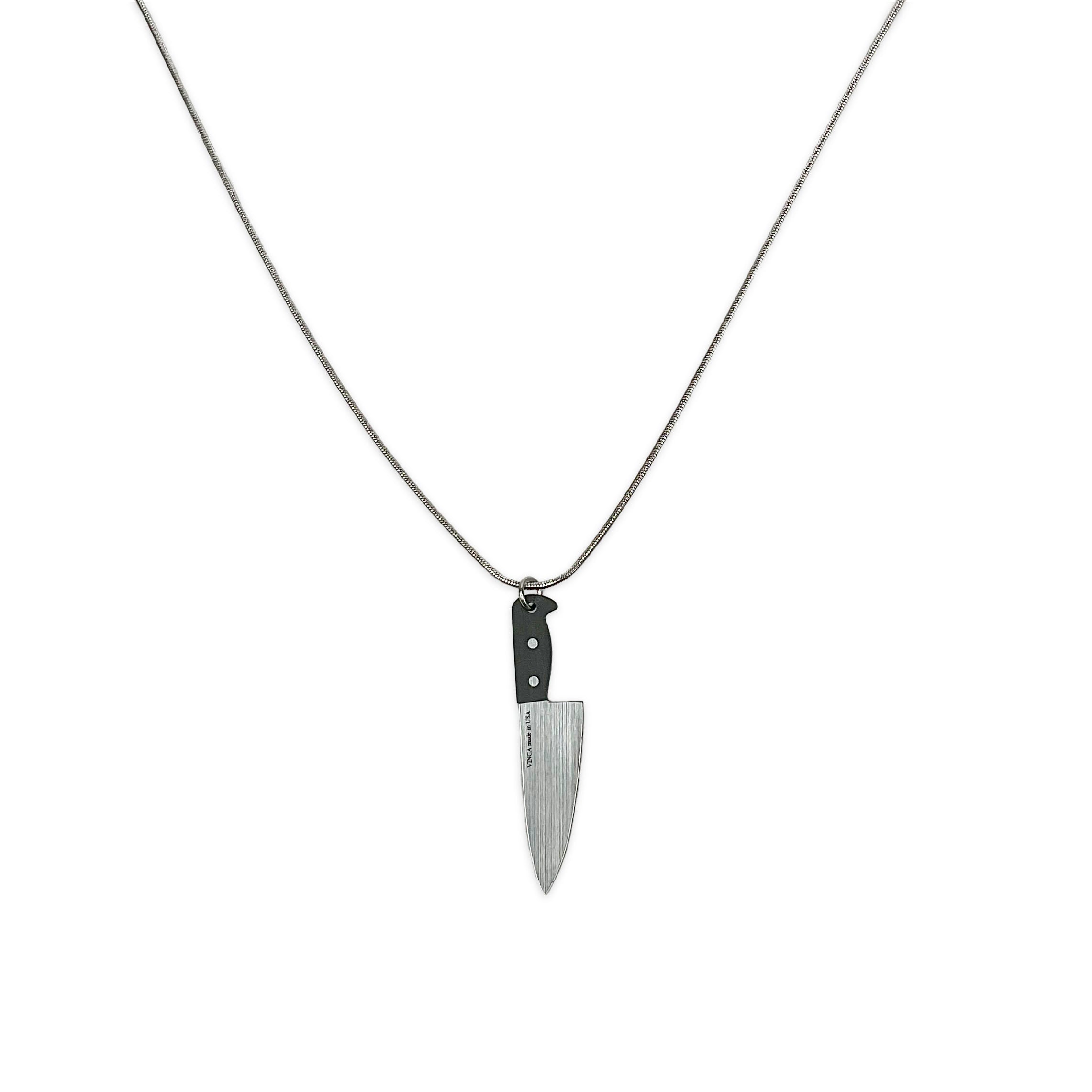 Premium Silver & Black Chef's Knife Pendant Necklace - Perfect for Cooking Enthusiasts & Professional Chefs