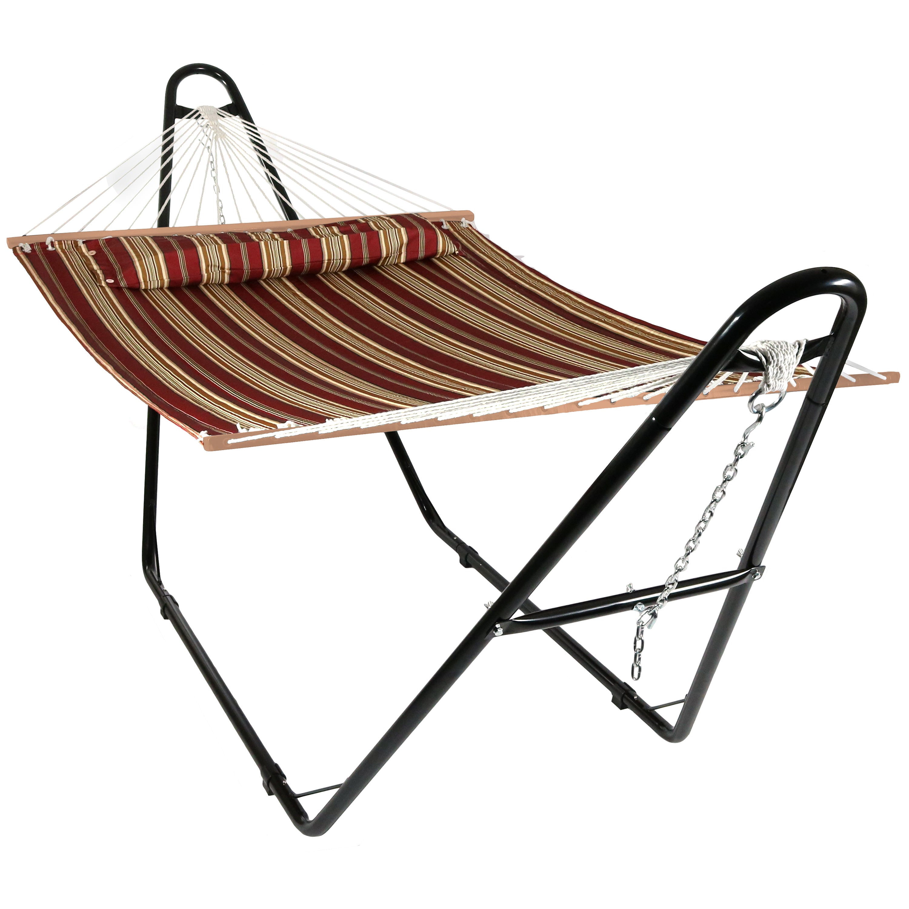 Sunnydaze Quilted 2-Person Hammock with Universal Stand - Portable Outdoor Hammock for Backyard, Camping & Beach Relaxation