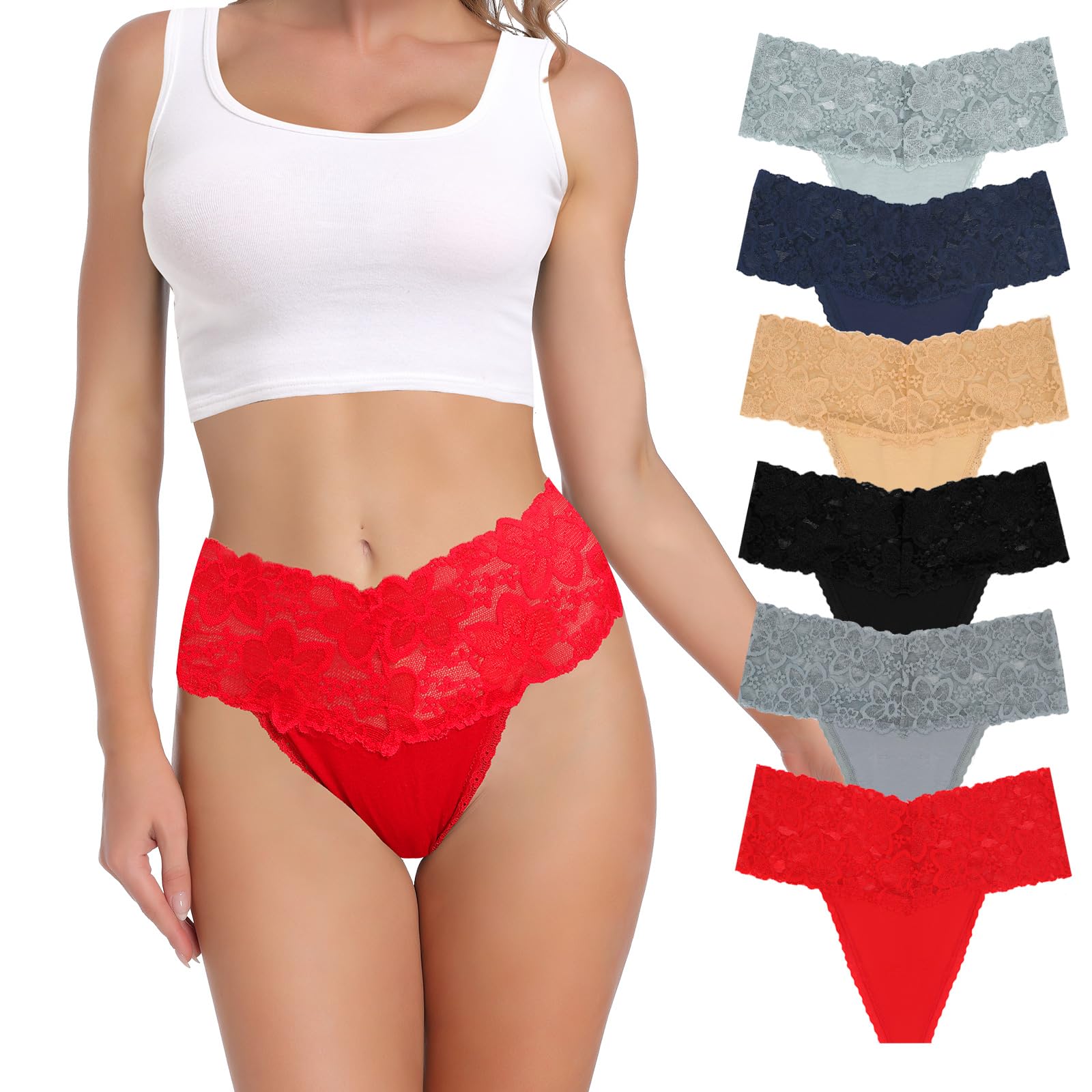 Plus Size Lace Thongs for Women - Sexy T-Back Stretch Underwear (5/6/10 Pack) | Comfortable Daily Wear & Special Occasion Lingerie