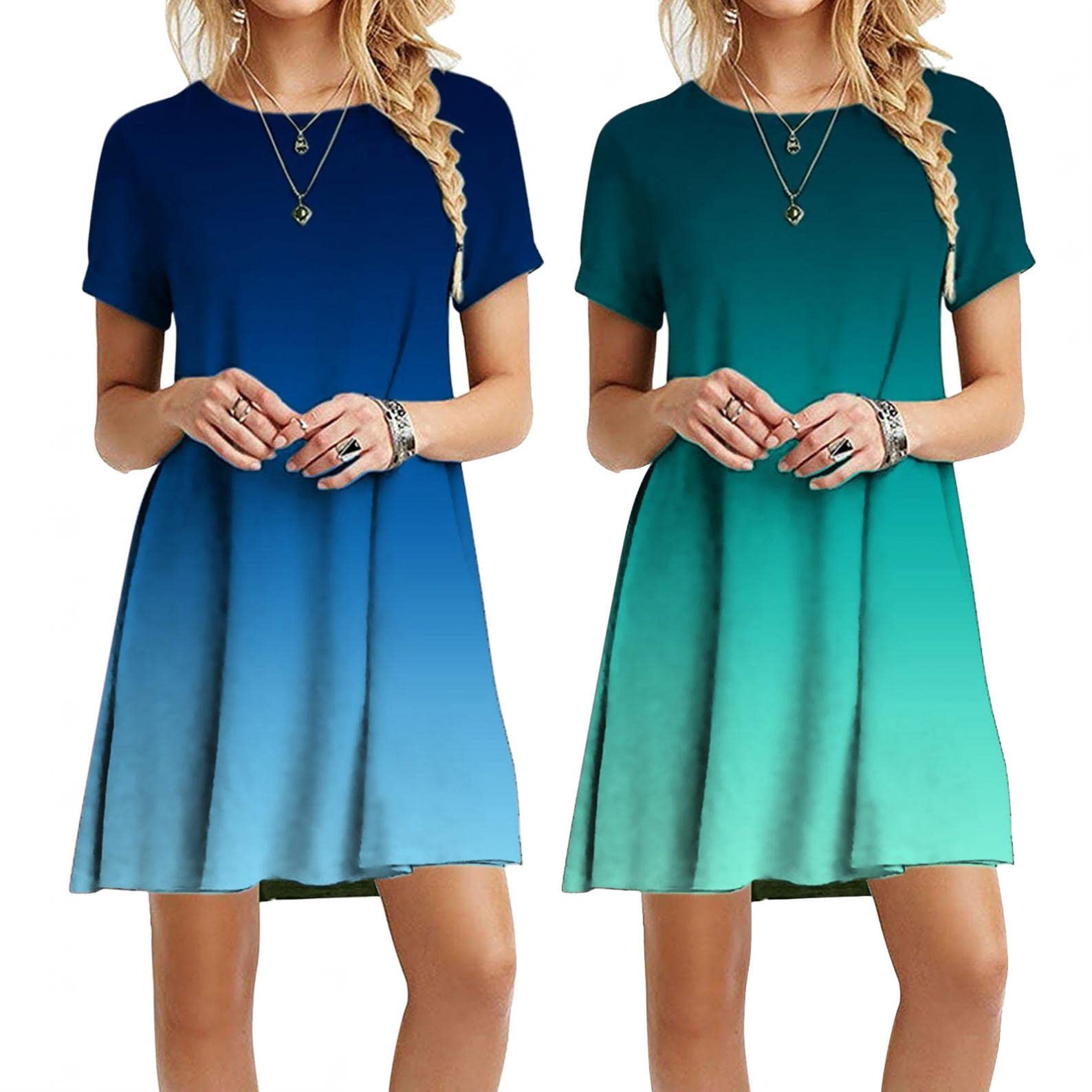 Plus Size Women's Tunic Dresses - Gradient Color Casual Swing Mini Dress with Flowy Fit | Perfect for Spring & Summer Outfits, Office Wear & Weekend Brunch