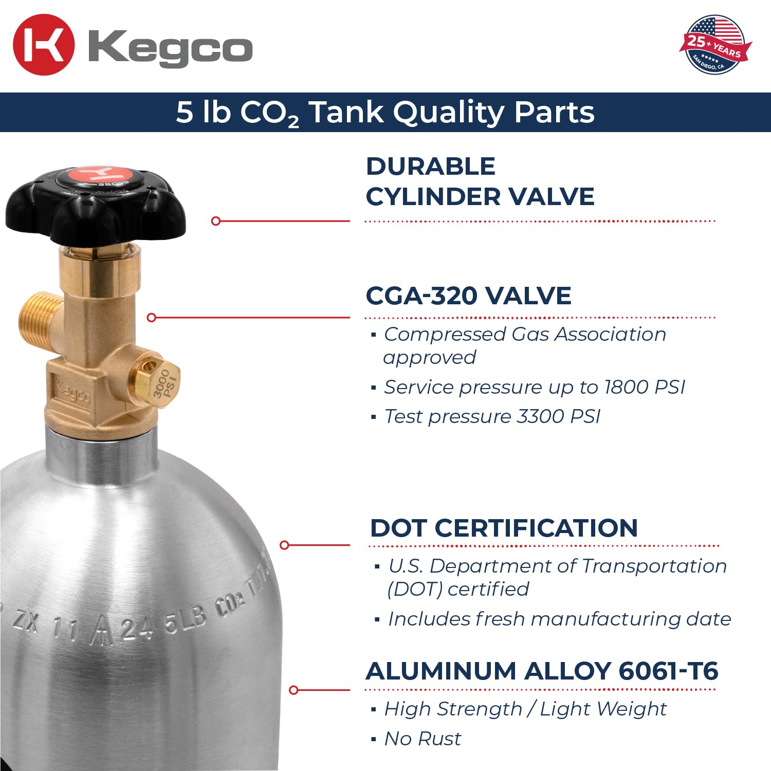 5 lb. Aluminum CO2 Tank - Compressed Gas Air Cylinder for Homebrewing, Aquariums & Soda Makers - Portable & Lightweight