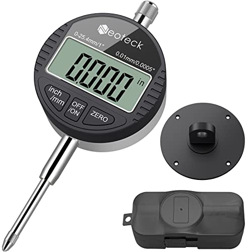 Neoteck Digital Dial Indicator Gauge 0-1 Inch/25.4mm with Inch/Metric Conversion & Auto-Off - Precision Measuring Tool for 3D Printer Leveling, Machining, Woodworking, and Metalworking - Black
