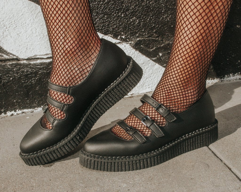 Stylish Black TUKskin™ Pointed Toe 3-Strap Mary Jane Shoes for Women - Perfect for Vintage Fashion, Gothic Outfits & Everyday Wear