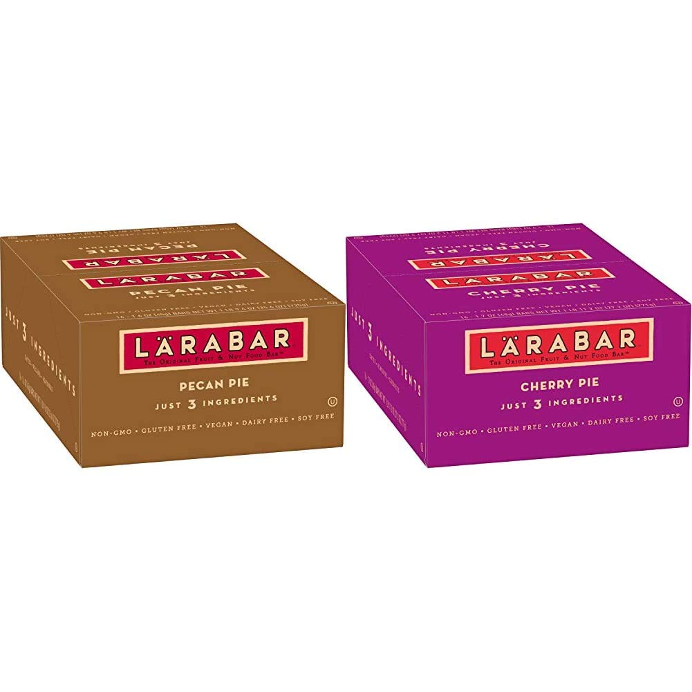 Larabar Gluten Free Vegan Fruit & Nut Bars - Pecan Pie & Cherry Pie Variety Pack (16 Bars Each) | Healthy Snacks for Hiking, Travel & On-the-Go Energy