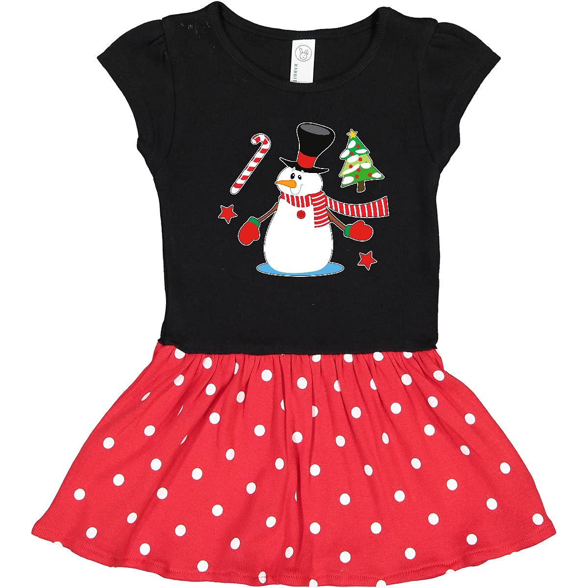 Inktastic Top Hat Snowman with Christmas Tree & Candy Cane Toddler Dress - Festive Holiday Outfit for Christmas Parties & Family Photos