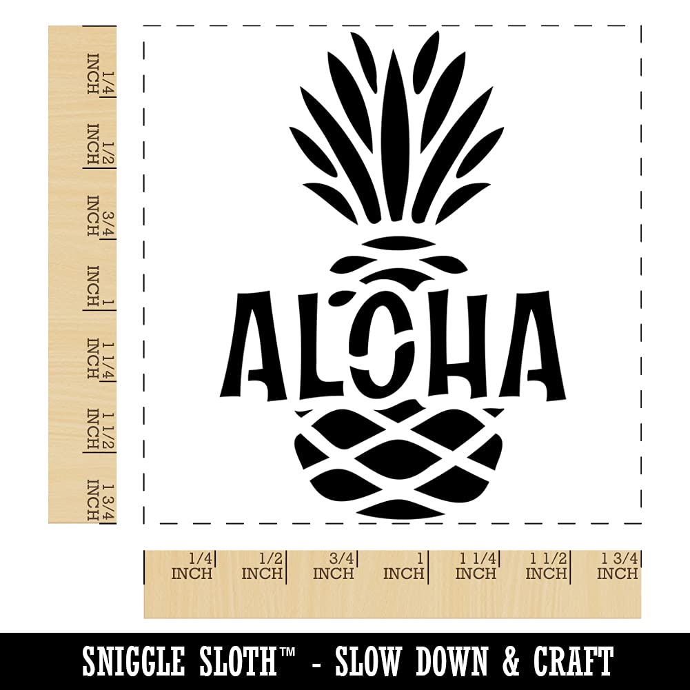 Aloha Pineapple Tropical Fruit Hawaii Square Rubber Stamp for Stamping, Scrapbooking & DIY Crafts - 1.75 Inch Medium Size - Perfect for Hawaiian Theme Parties, Summer Decorations & Gift Wrapping