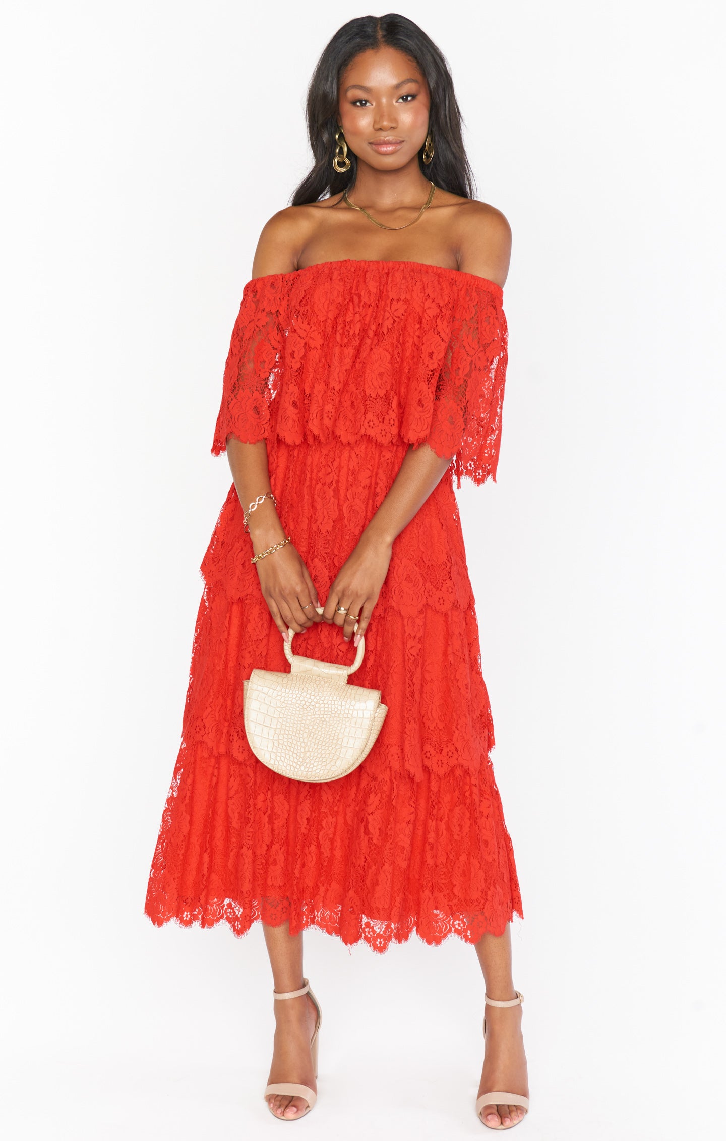 Lana Midi Dress - Red Floral Lace Spring Summer Dress for Women | Perfect for Weddings, Parties & Date Nights