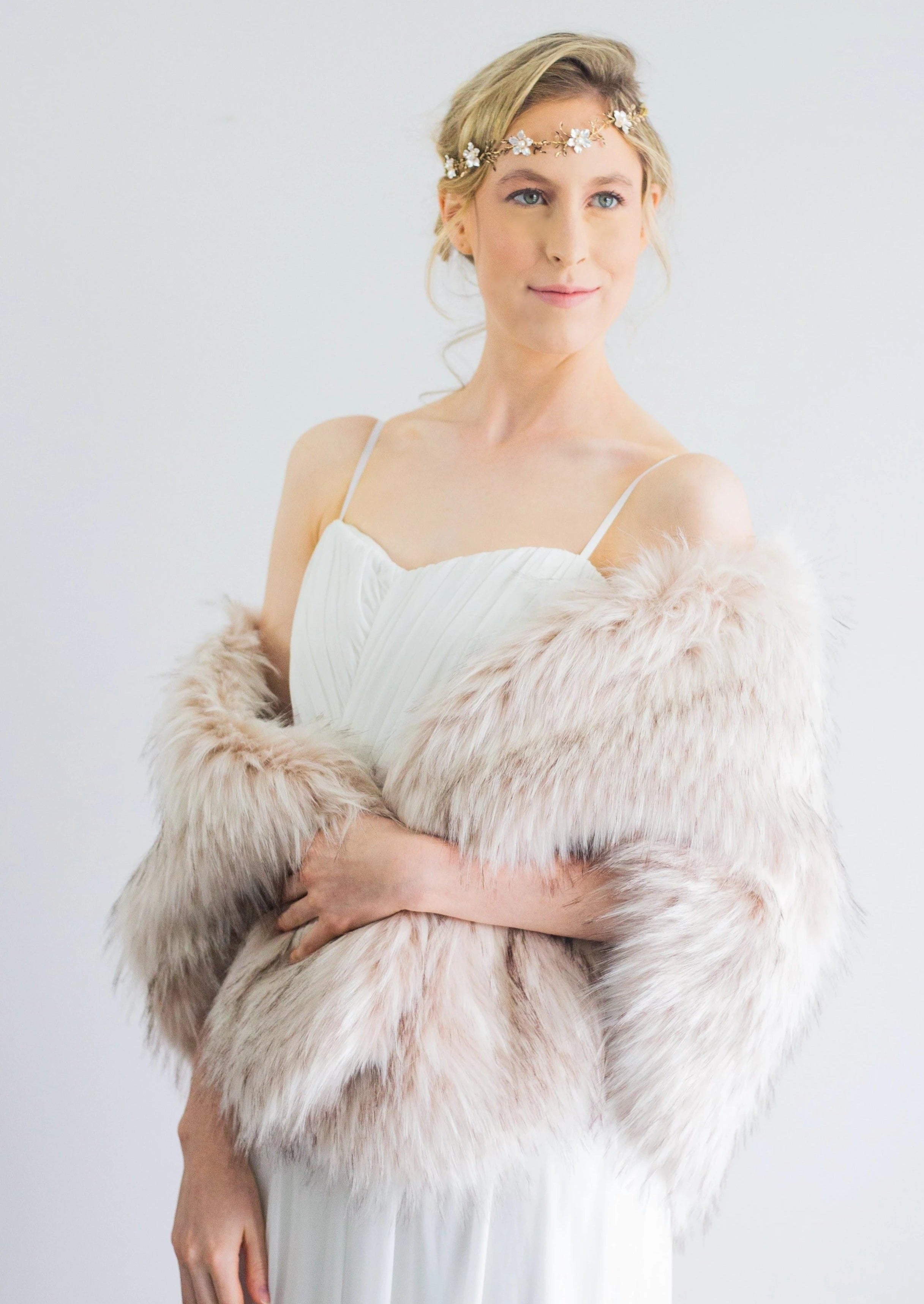 Butterfly Blu02 Black-Tipped Blush Faux Fur Shawl Wrap - Elegant Winter Fashion Accessory for Women, Parties & Special Occasions
