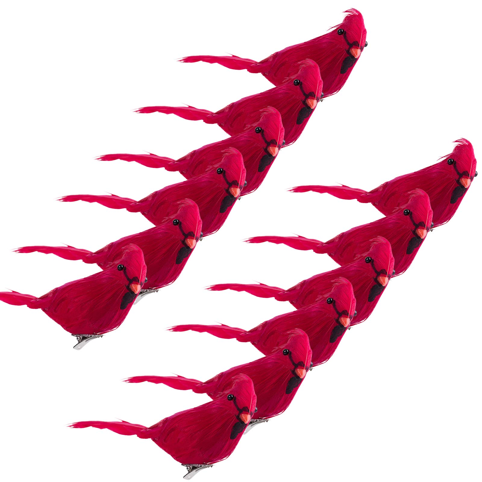 Ogrmar 12 Pack Red Artificial Bird Ornaments - Handmade Clip-on Christmas Decorations for Trees, Wreaths & Garlands | Perfect for Holiday Home Decor, Party Supplies & Festive Gift Giving