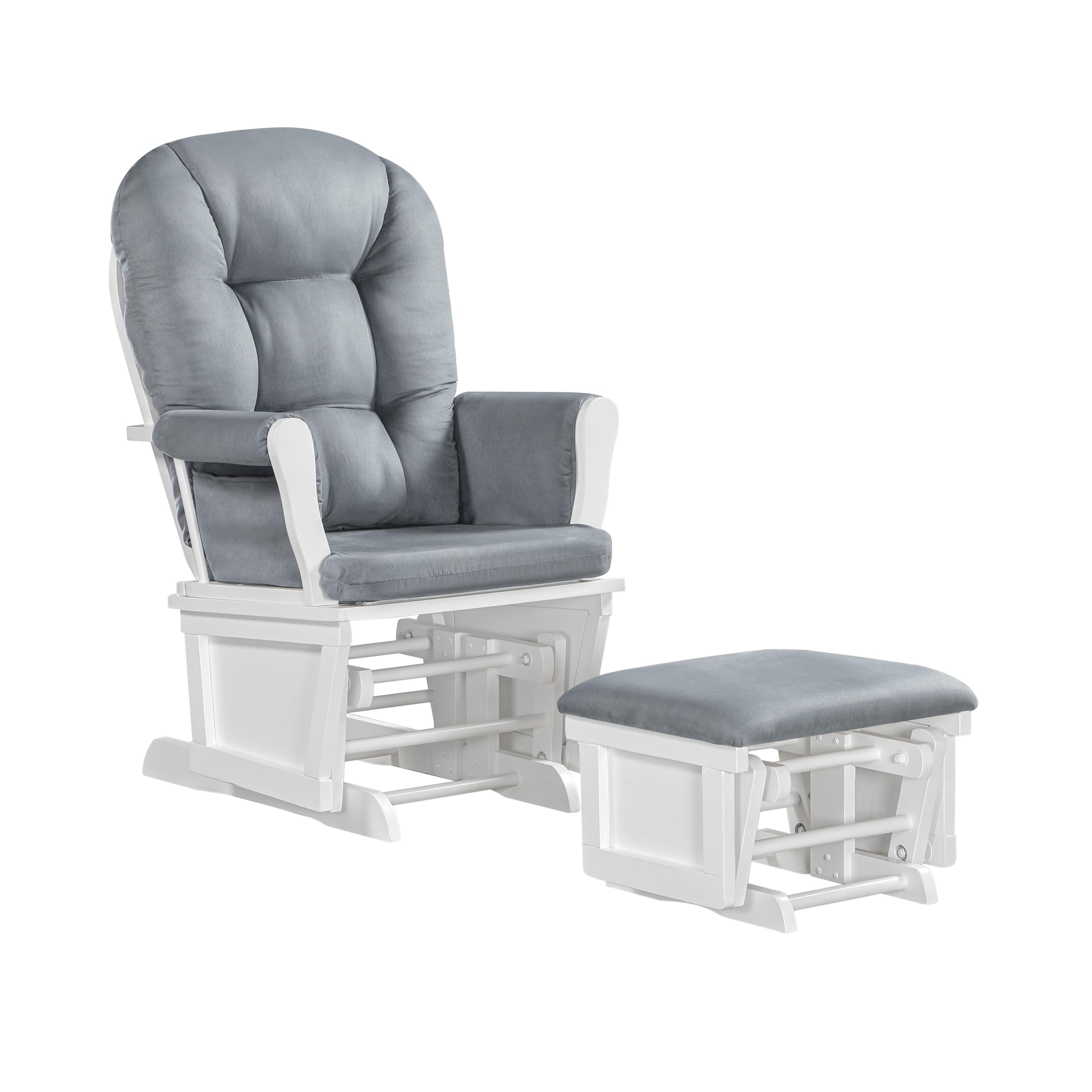 Lennox Furniture Glider Rocker Combo - White & Light Grey Reclining Chair for Nursery, Living Room & Bedroom | Comfortable Rocking Chair for Nursing Mothers & Relaxation