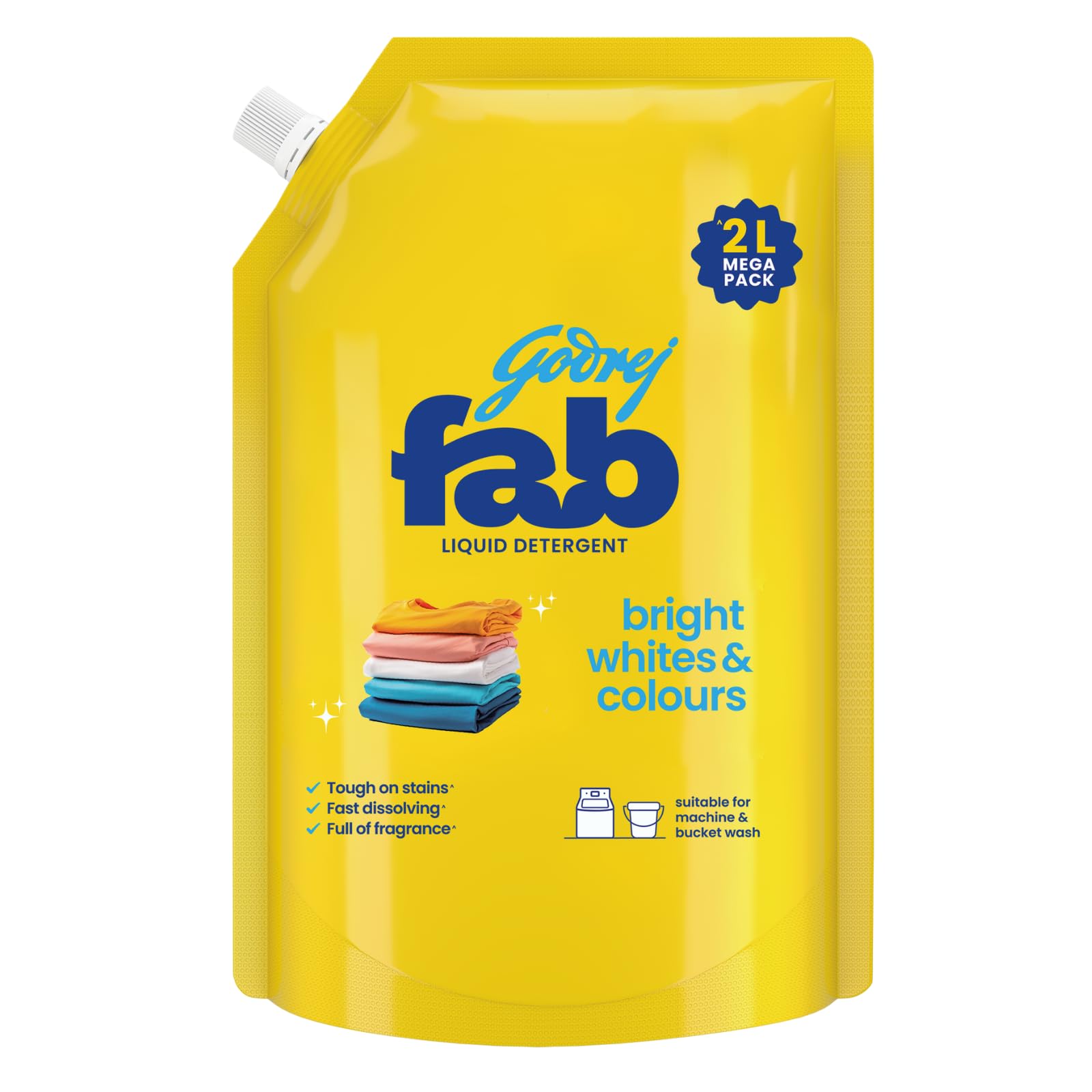 Godrej Fab Liquid Detergent Refill Pouch 2L - Machine Wash Laundry Detergent for Top & Front Load Washers | Fresh Scent, Gentle on Clothes | Perfect for Families, Apartments & Laundromats
