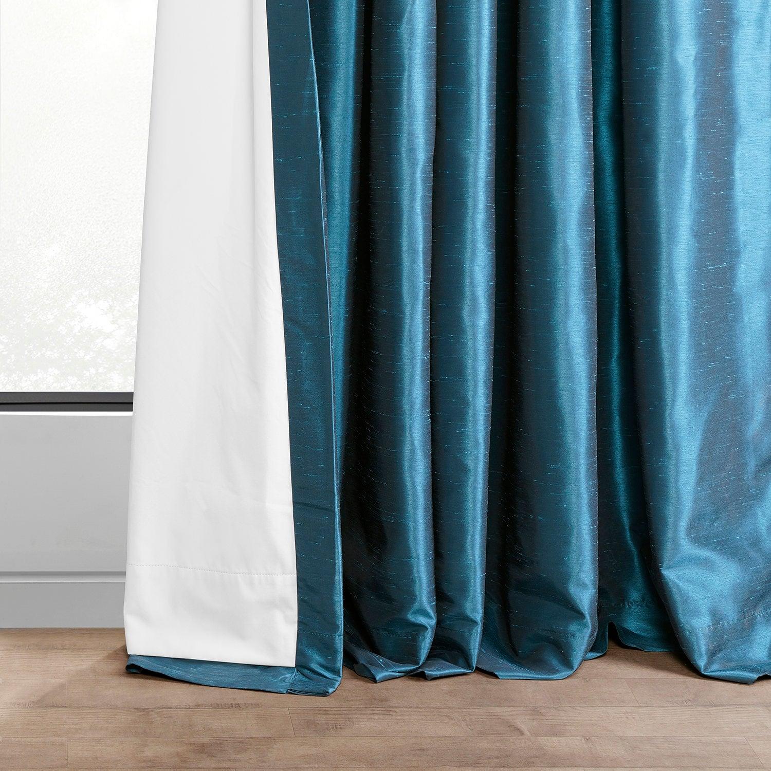 Oceanside Blue French Pleat Vintage Textured Faux Dupioni Silk Blackout Curtains - Elegant Window Treatment for Bedroom & Living Room, Light Blocking & Noise Reducing