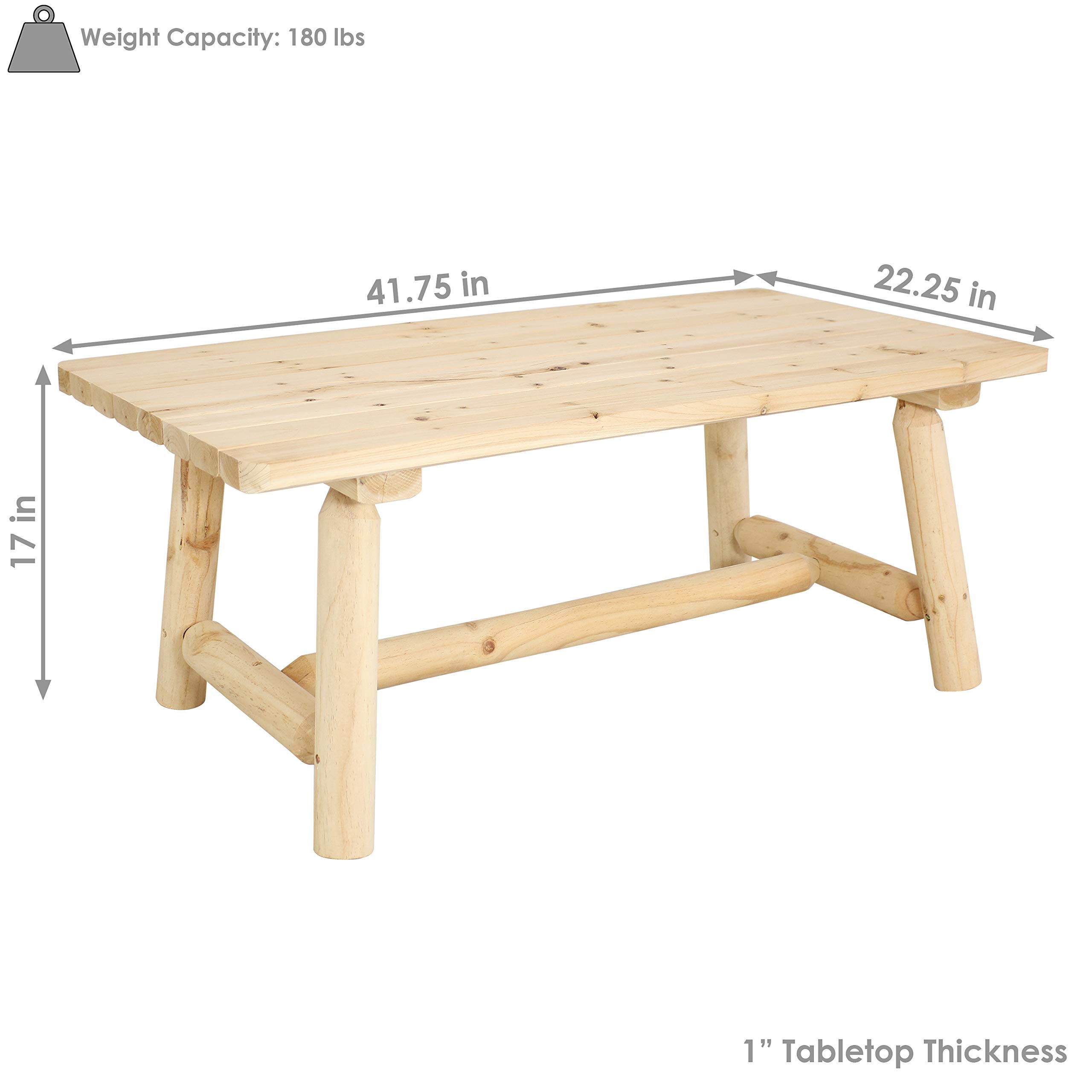 Rustic Unfinished Wood Coffee Table 41 Inch - Sunnydaze Farmhouse Style for Living Room, Cabin & Home Decor - Perfect for Cozy Gatherings & Relaxing Evenings