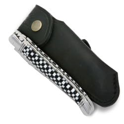 Premium Laguiole Knife with Checkerboard Cristallium Handle & Leather Sheath - Handcrafted in France - Perfect for Camping, Hunting, and Outdoor Adventures