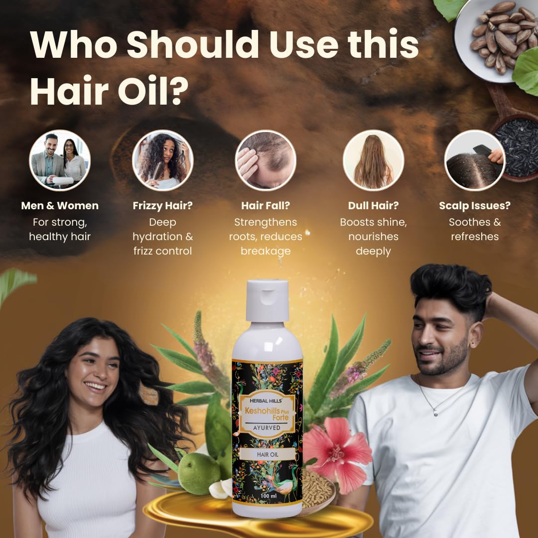 Herbal Hills Keshohills Plus Forte Ayurvedic Hair Oil 100ml - Natural Hair Growth Treatment for Thicker, Stronger Hair - Perfect for Daily Scalp Massage & Damaged Hair Repair