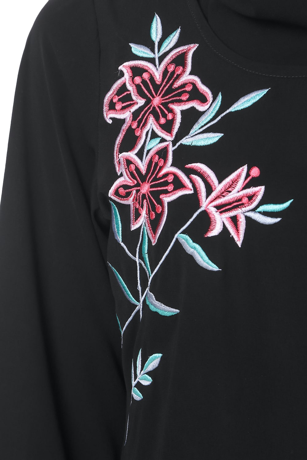 Elegant Floral Embroidered Abaya Dress for Women - Modest Islamic Prayer Gown - Perfect for Eid, Ramadan, and Special Occasions
