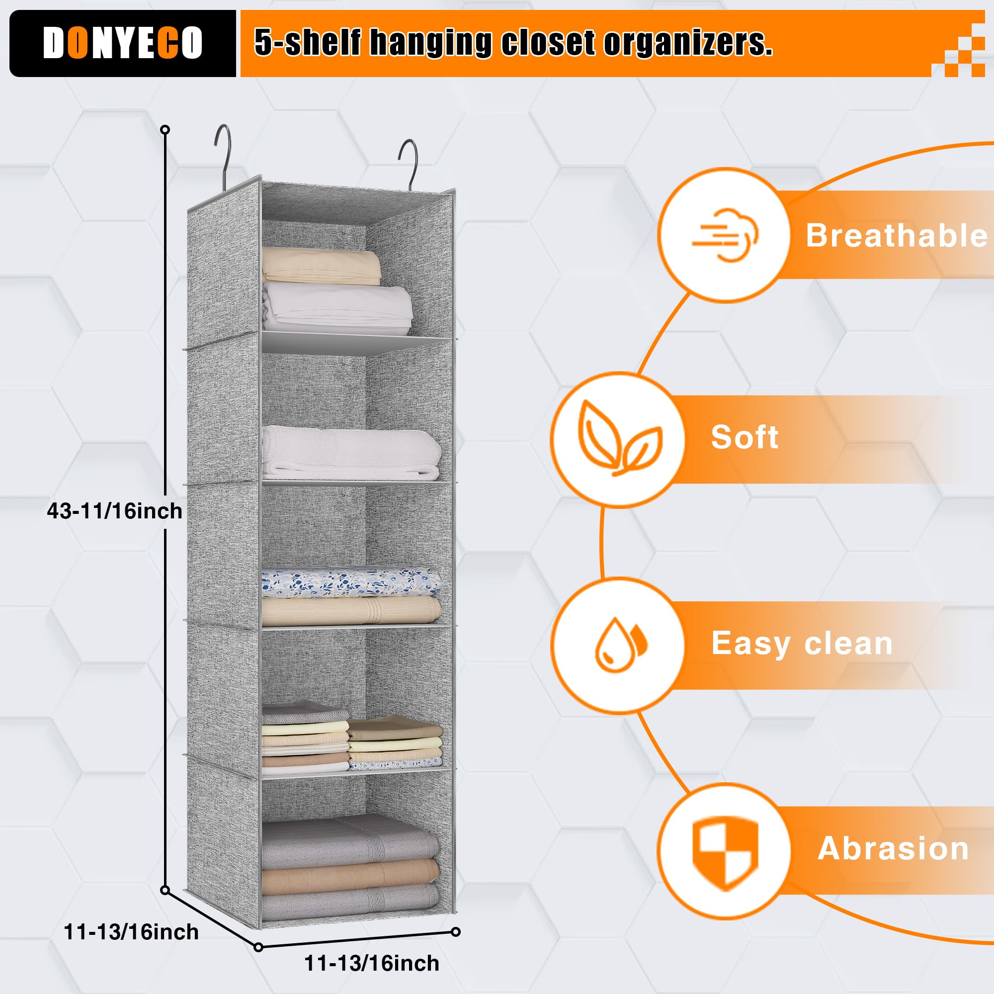 5-Shelf Hanging Closet Organizer for RV, Nursery & Wardrobe - Space Saving Storage Solution for Clothes, Linens & Baby Items - Perfect for Small Spaces, Campers & Home Organization