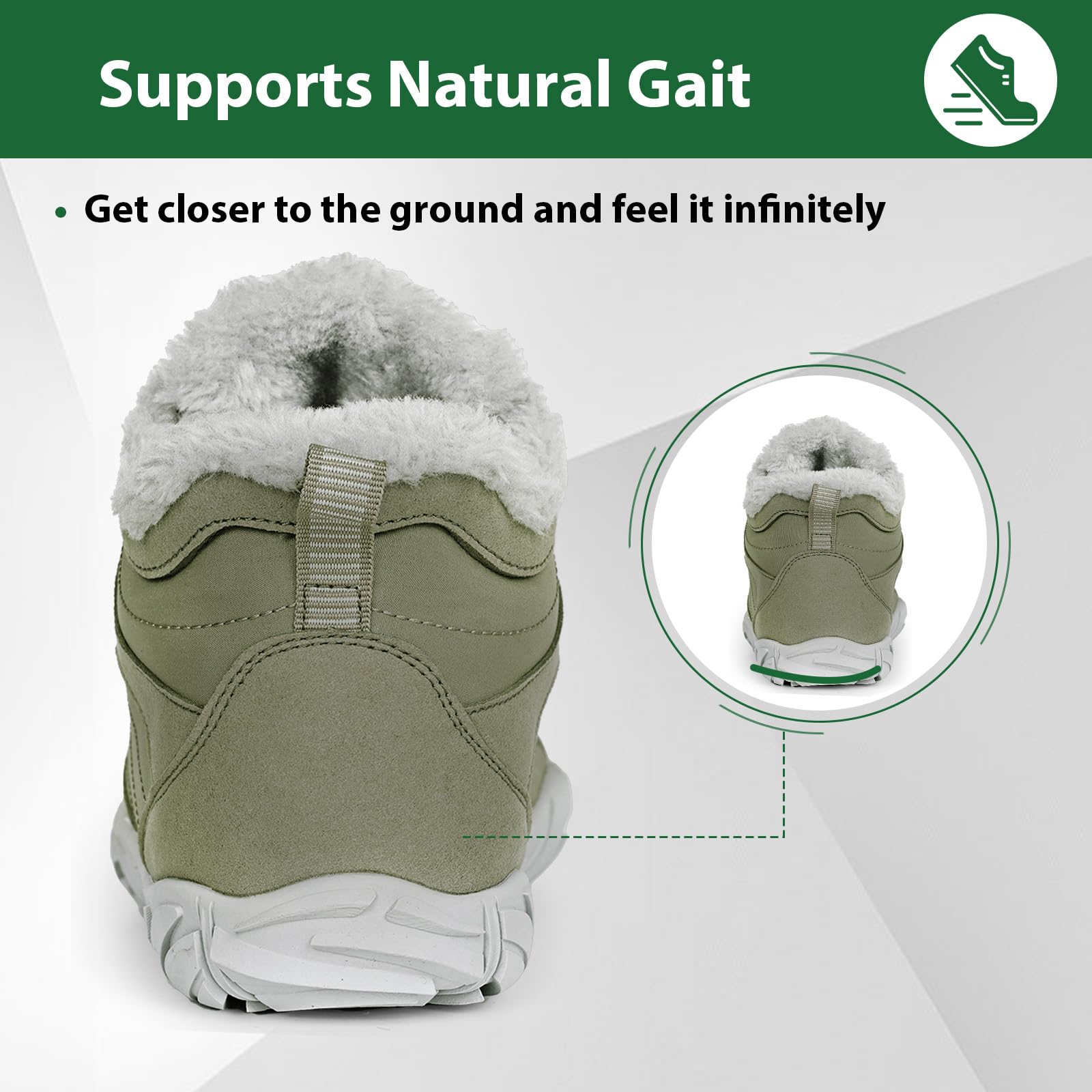 Winter Barefoot Shoes for Women & Men - Waterproof Minimalist Snow Boots with Wide Toe Box & Non-Slip Sole | Hiking, Running & Walking in Cold Weather | Suede Slouchy Sneakers for Outdoor Activities