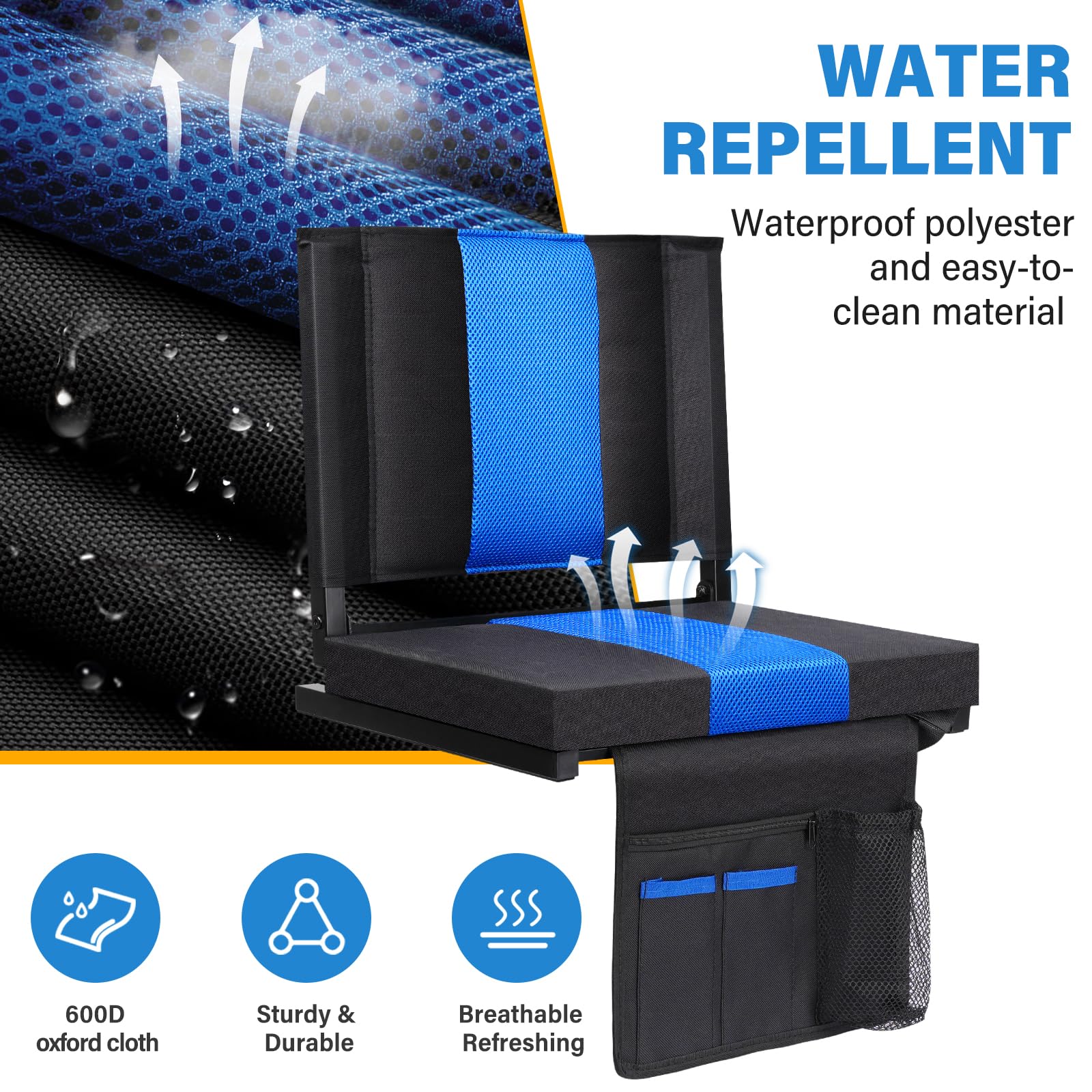 **MKARMATER Portable Stadium Seat Cushion with Back Support – Padded Folding Comfort Bleacher Chair with Shoulder Strap – Perfect for Sports, Concerts, Camping & Outdoor Events**