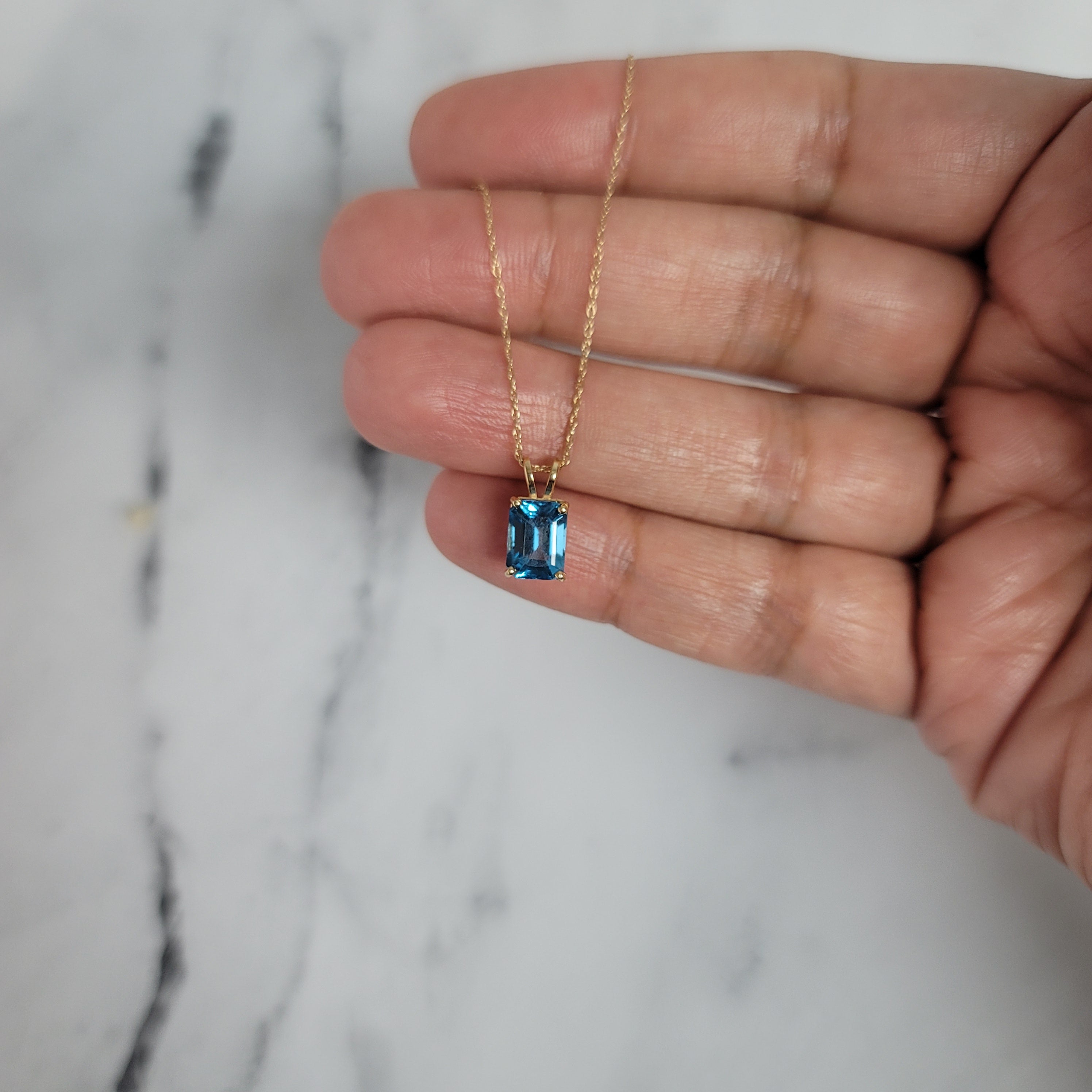 14K Yellow Gold Emerald Cut London Blue Topaz Pendant Necklace - Elegant Jewelry Gift for Women, Perfect for Weddings, Anniversaries & Special Occasions
