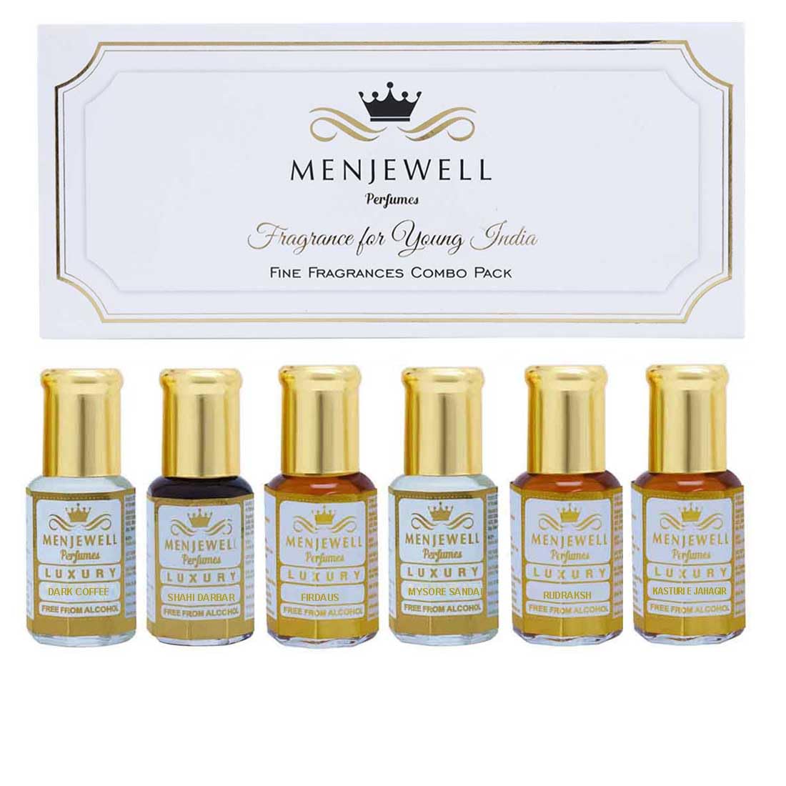 Premium 6-Pack Menjewell Attar Gift Set - Winter Unisex Perfume Oil Combo (Floral Fragrances) 18ml (6x3ml) - Perfect for Holidays, Weddings & Special Occasions