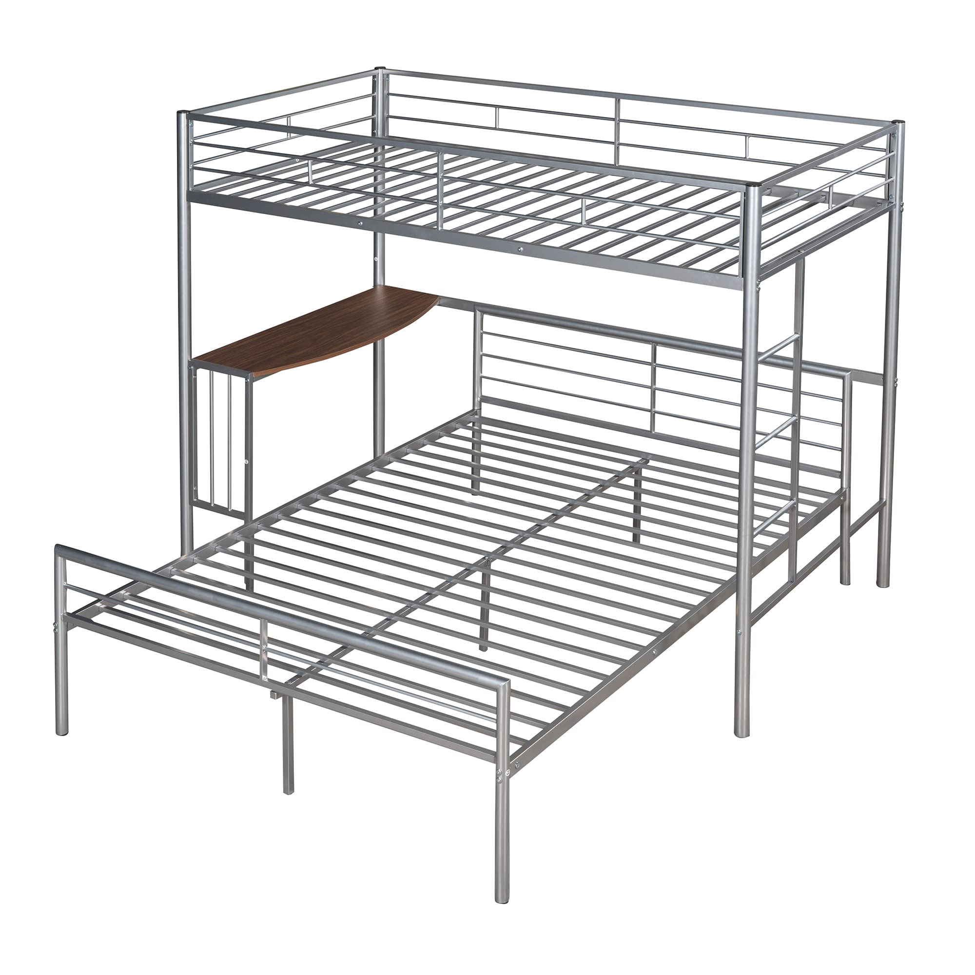 LZ LEISURE ZONE Twin Over Full Loft Bed with Study Desk - Sturdy Metal Bunk Bed Frame with Safety Ladder & Guardrails - Space-Saving Silver Loft Bed for Kids/Teens (No Box Spring Needed) - Perfect for Small Bedrooms, Dorms & Studio Apartments