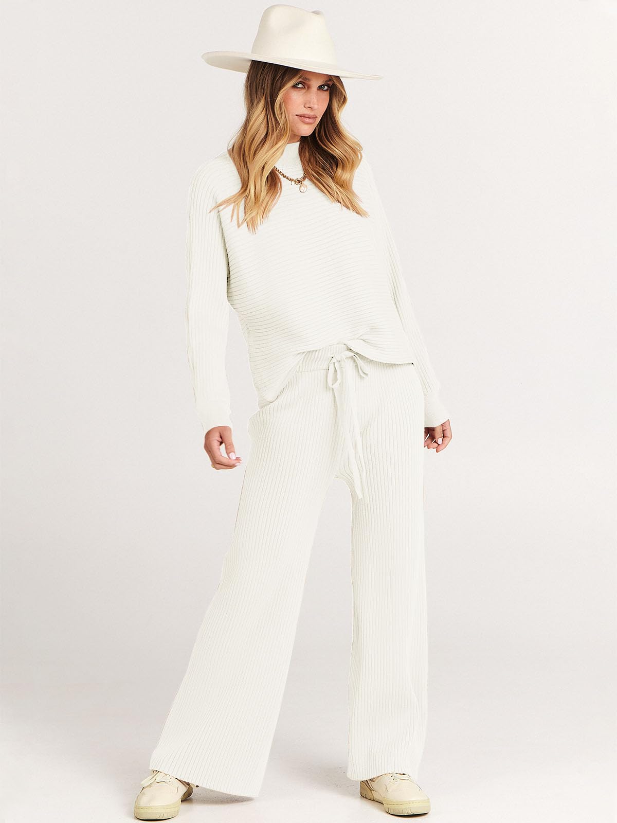 ANRABESS Women's Two Piece Outfits - Cozy Knit Sweater Crop Top & Wide Leg Pants Lounge Set | Trendy Fall 2024 Travel Clothes | Perfect for Casual Wear, Vacation Outfits & Cozy Home Relaxation