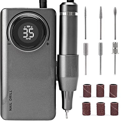 Delanie 35000 RPM Professional Rechargeable Nail Drill Machine - Portable E File for Acrylic, Gel & Dip Powder Nails | Manicure & Pedicure Kit | Perfect for Home & Salon Use (Gray)