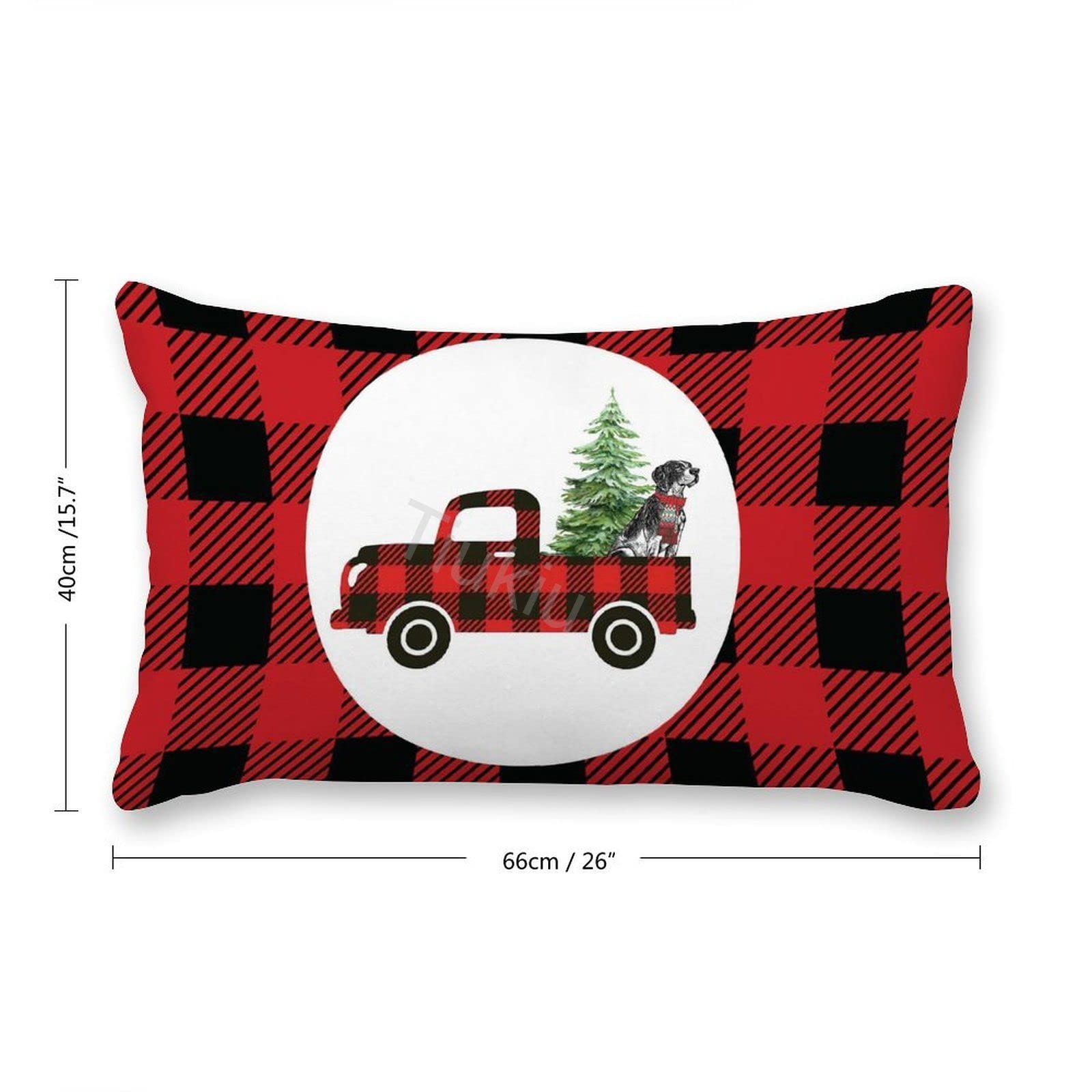 Decorative Lumbar Pillow Covers Set of 2 - Red Plaid Canvas Truck Design Rectangular Throw Pillow Cases (16x26 inches) for Sofa, Couch, Bed & Living Room - Perfect Farmhouse & Rustic Home Decor